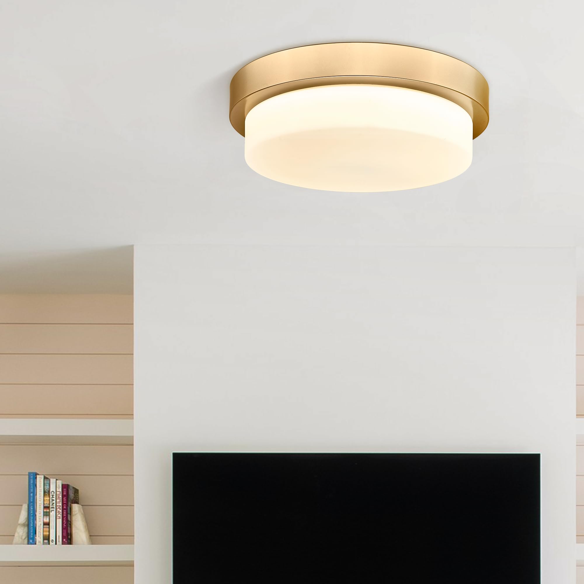 Audickic Gold Flush Mount Ceiling Light, 13Inch Close To Ceiling Light Fixtures 24W 2200Lm Dimmable 2700K/3000K/4000K/5000K/6000