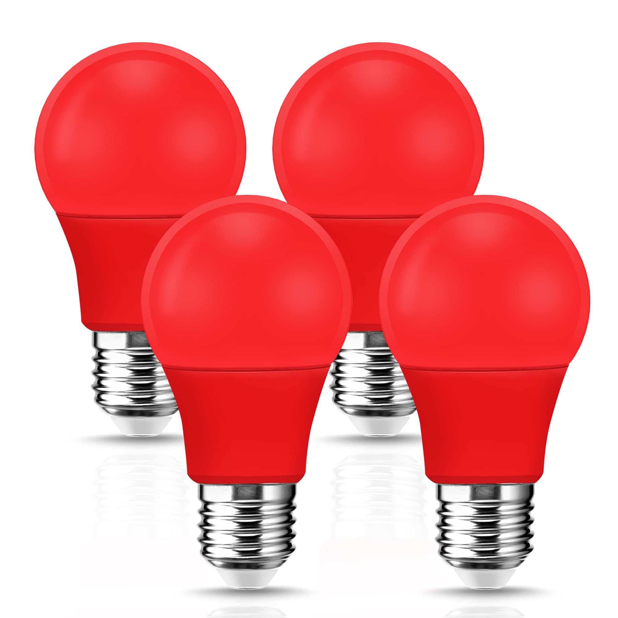 LED A19 Red Light Bulbs, 9W Red LED Lights 60W Equivalent, E26 Base, Colored Light Bulb for Christmas, Halloween, Porch, Party Decoration, Holiday, Festival Lighting, 4 Pack