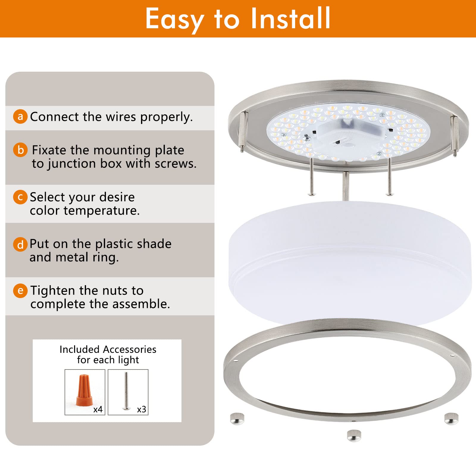 4-Pack 10Inch Led Flush Mount Ceiling Light Fixtures For Kitchen 30W, 5Cct 2700K 3000K 4000K 5000K 6500K, 3200Lm Dimmable Ceilin