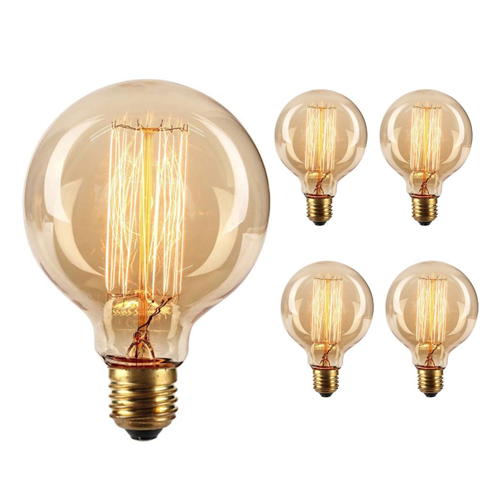 Goendr Vintage Edison Bulb,Large Round Edison Antique Light Bulbs-G30/G95 120V - Dimmable Thread Filament Style Nostalgic Light 