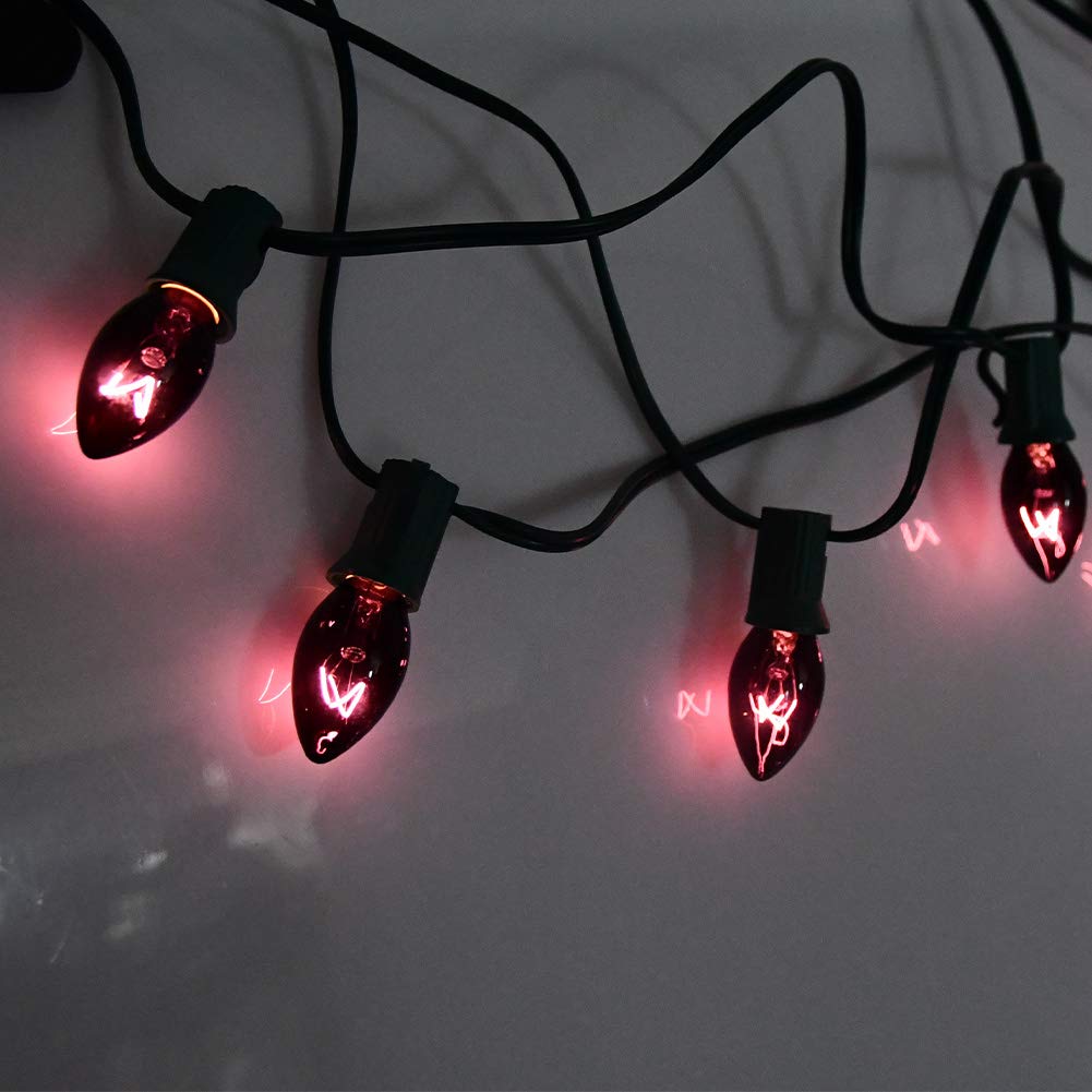 GOOTHY C7 Halloween Replacement Light Bulbs, 25 Pack, 5W Transparent Black Light Purple, Candelabra Base