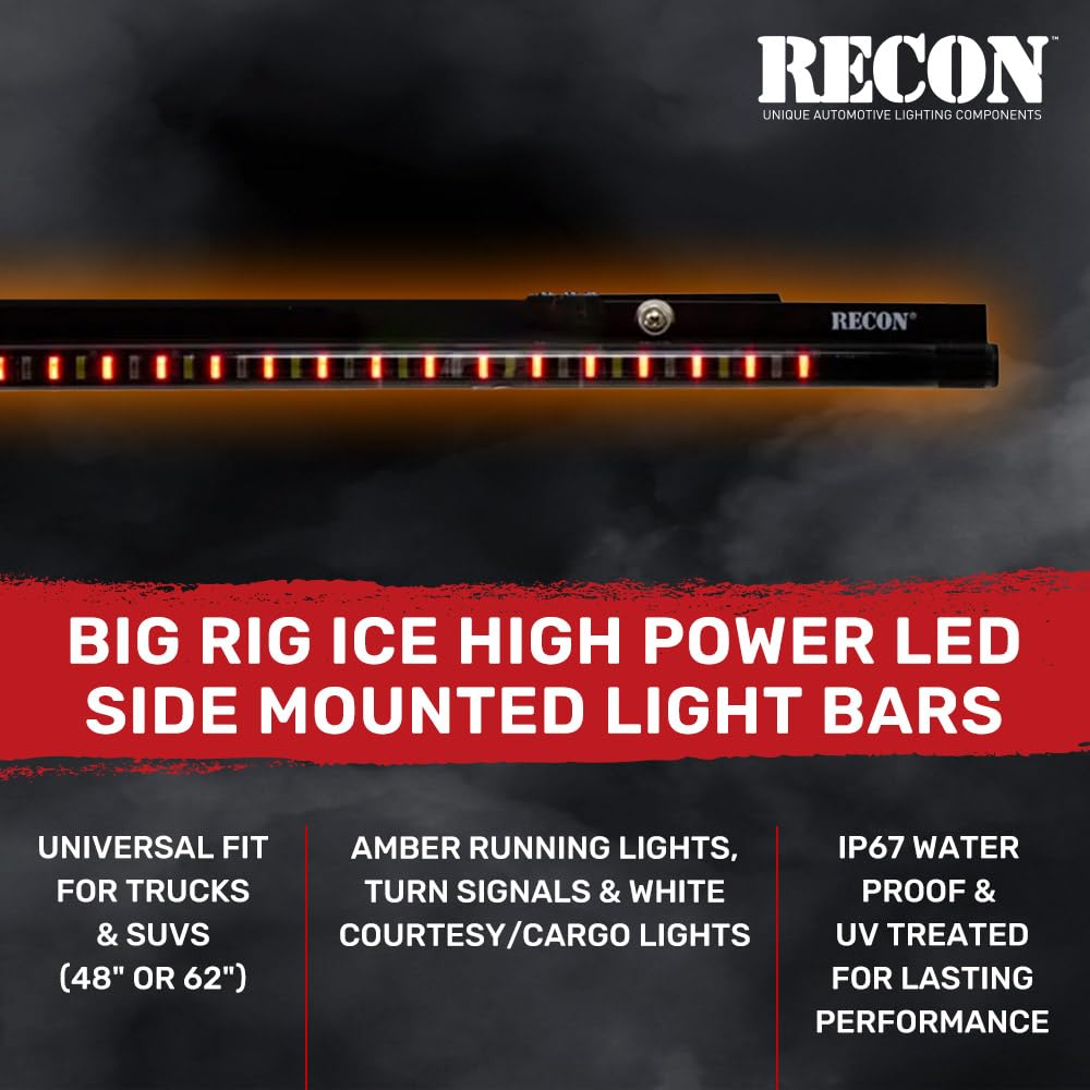 RECON 62in Big Rig Ice LED Light Bar Kit - Amber Running Lights & White Cargo Lights - Model 26414X - Black