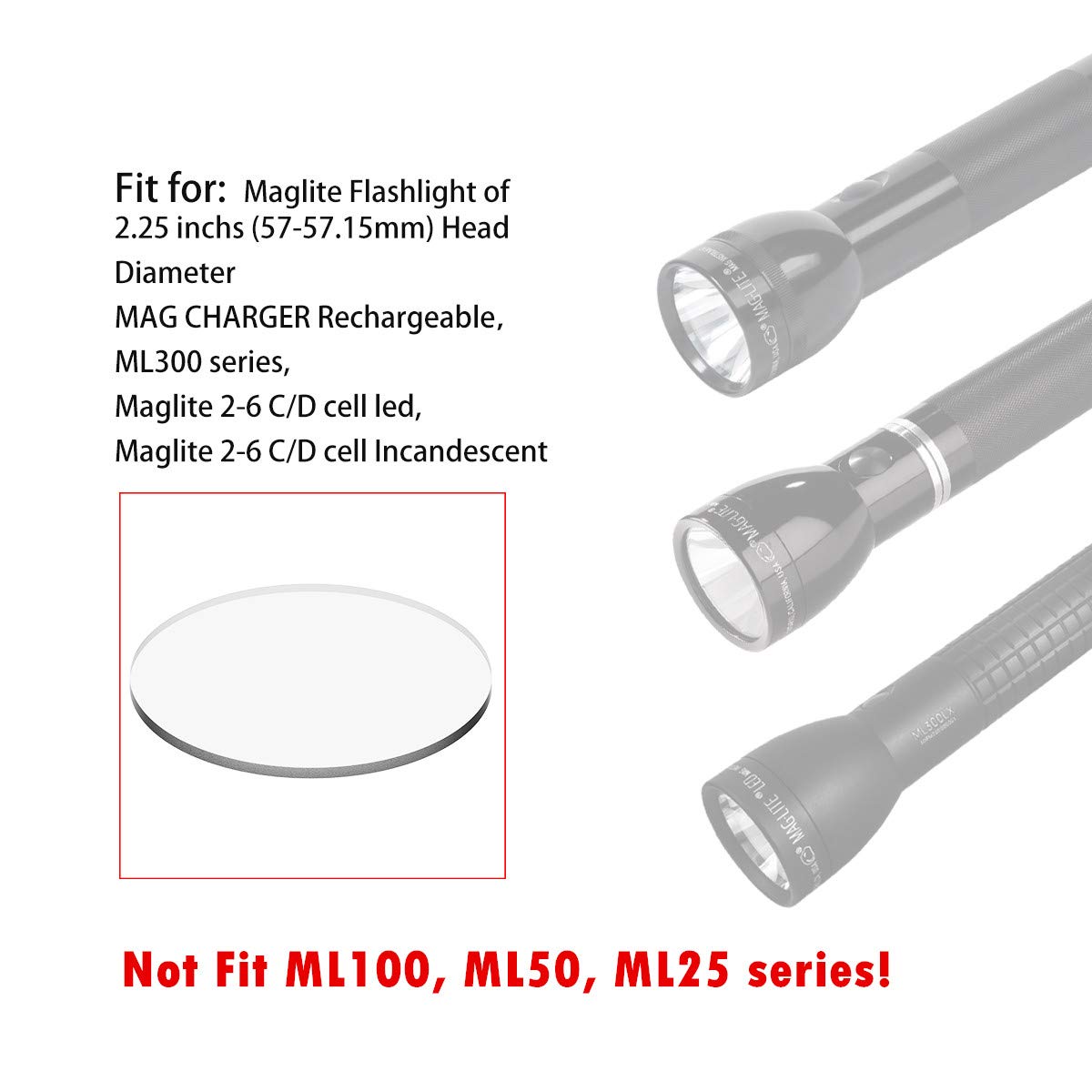 Weltool Glass Lens for Maglite C/D Cell Flashlights - Shatterproof, UltraClear, 2pcs, Model 71056, 2 Lenses