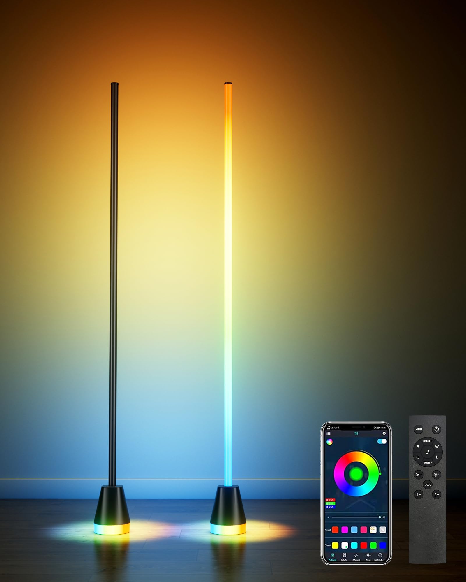 CCACC 2 Pack Corner Lamp, Smart RGB LED, 16 Million Colors, Music Sync, Black