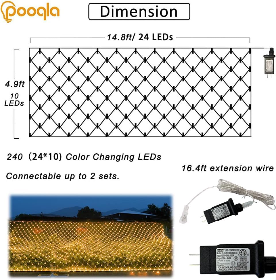 Color Changing Net Lights With 44 Keys Remote, Easter Net Lights Outdoor Mesh Lights, 14.8X4.9 Ft 240 Led Rgb Net Lights Connect
