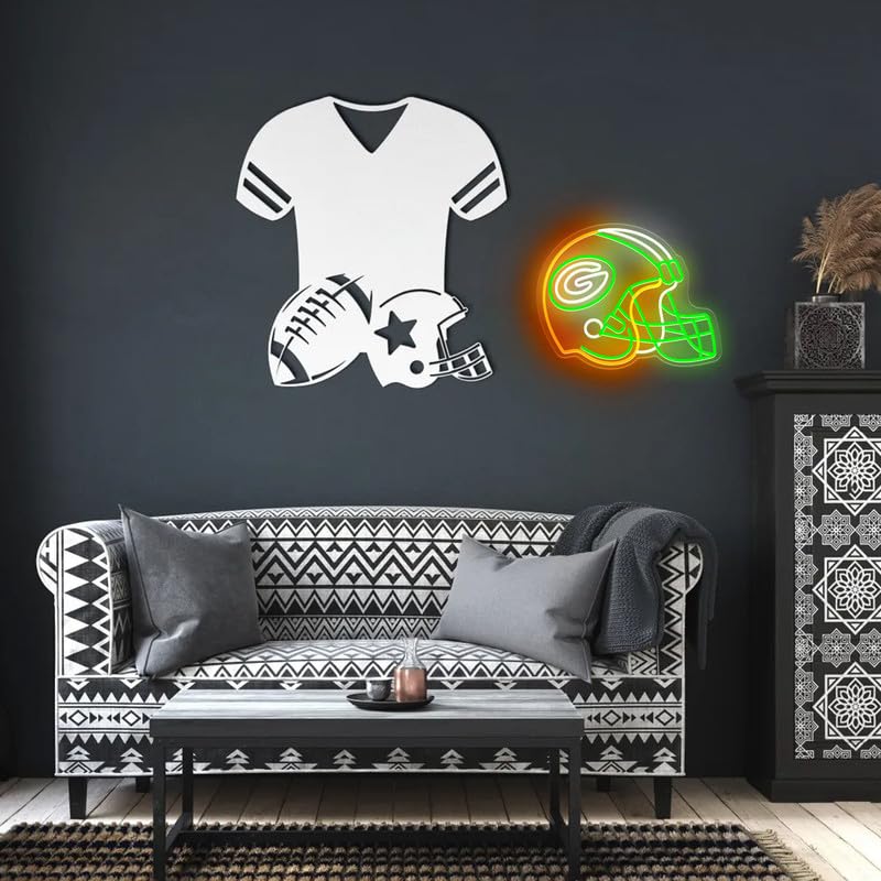 JOSEBRU Green Football Helmet Neon Sign - LED Wall Decor, 14.56x11.53 in, Multicolor Acrylic for Game Room, Bar, Club