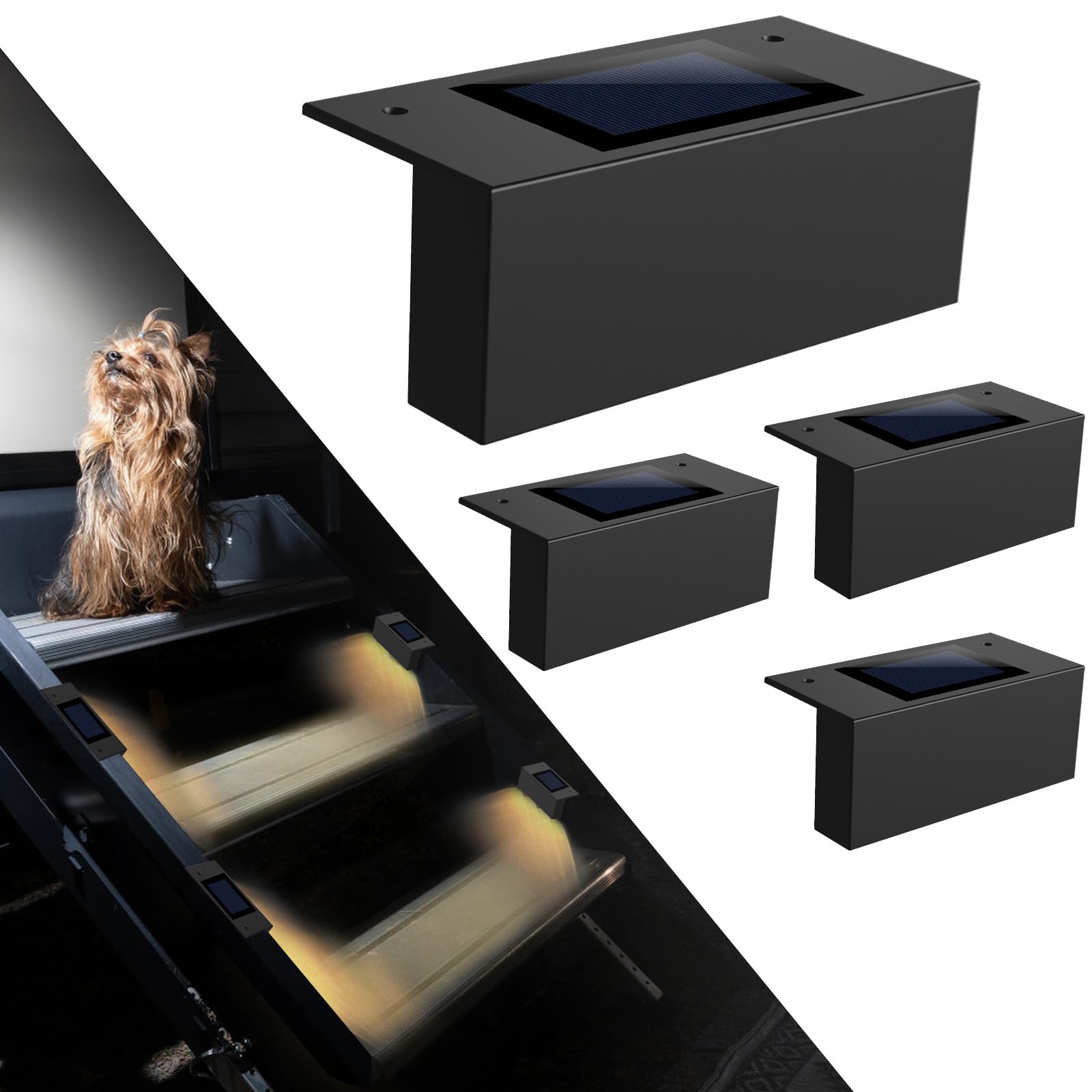 EJYTRVT Magnetic Solar RV Step Lights- IP65 Waterproof  No-Wire LED Stair Light Band for Camper & Trailer  Auto On at Dusk  Easy Install with Magnet & Adhesive  No Drilling (4 Pack)