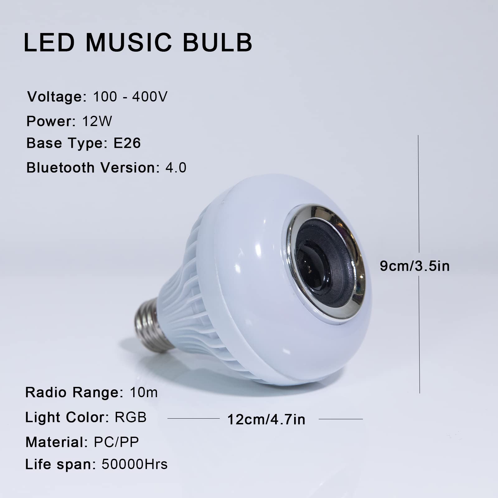 AIDENOEY Smart Music Light Bulb with Built-in Bluetooth Speaker,E26 Base Wireless Single Smart Light Bulb,Remote Control White+R
