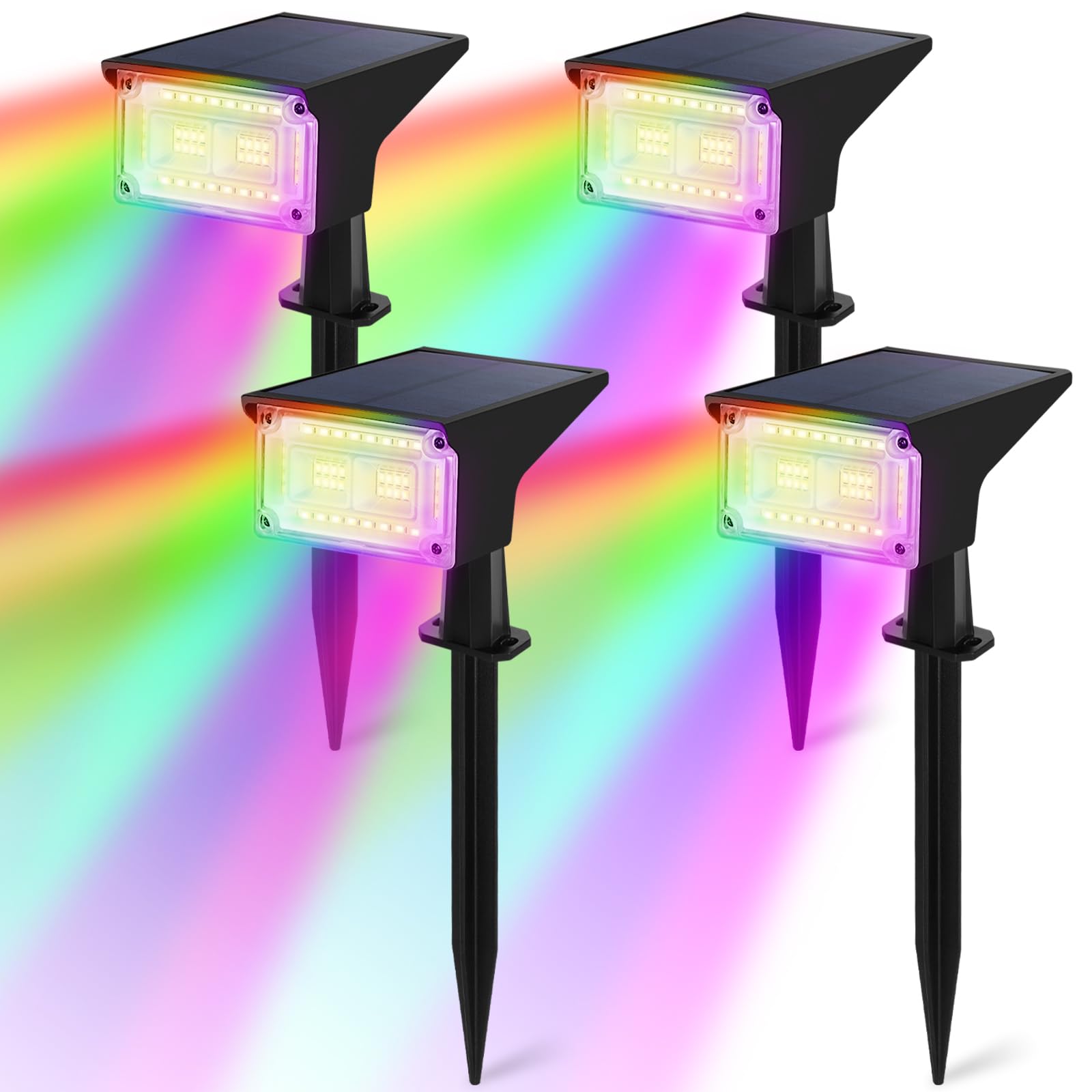 ZJOJO Solar Spot Lights Outdoor 9 Multicolored 4 Pack IP65, 4 Lighting Modes Solar Lights Outdoor Waterproof Dusk to Dawn Spotli