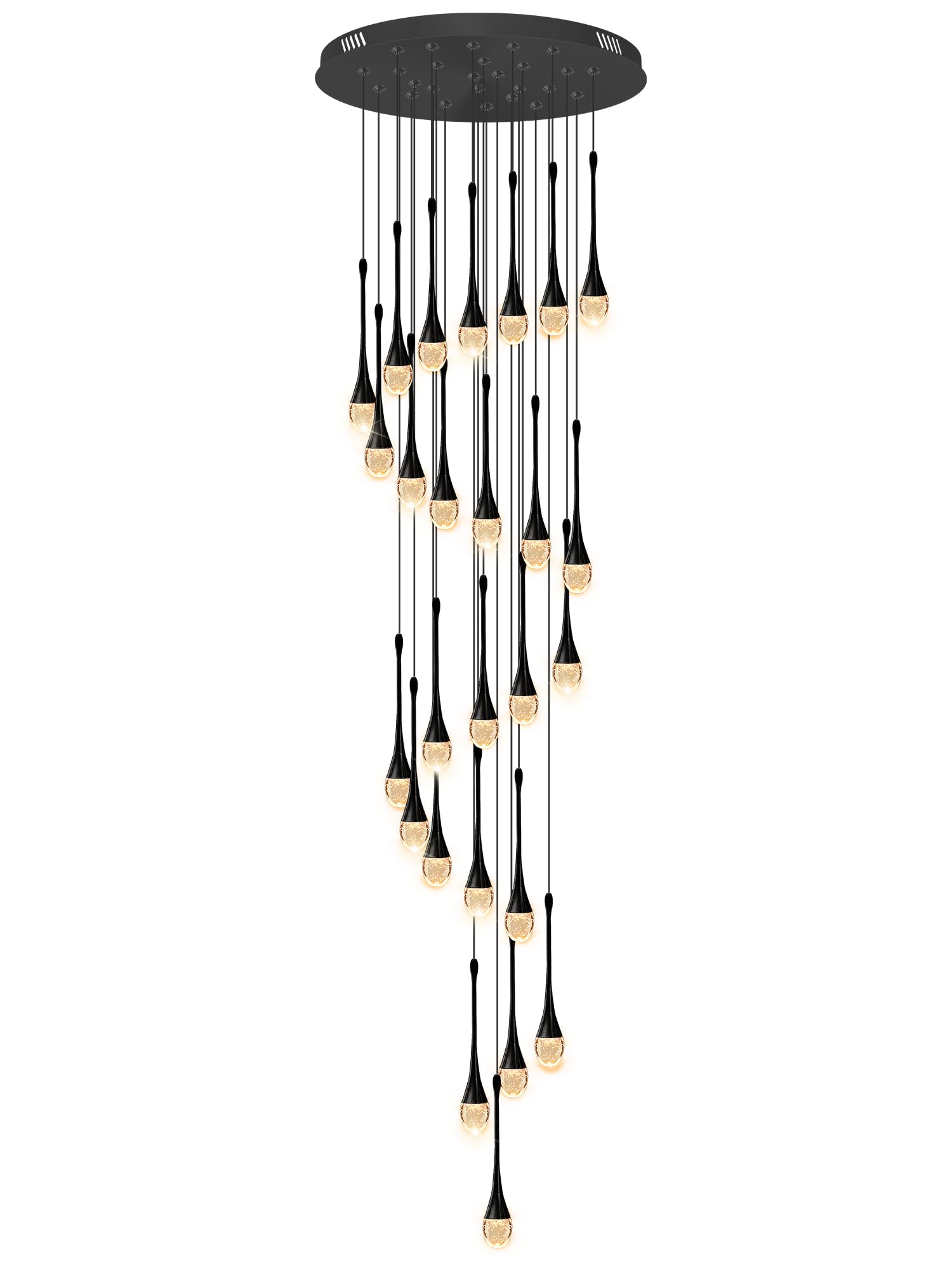 ykolupty 138" Long Spiral Crystal Chandelier, 26-Lights, Gold Raindrop Design, LED Dimmable, Model TP0038-26H, Black