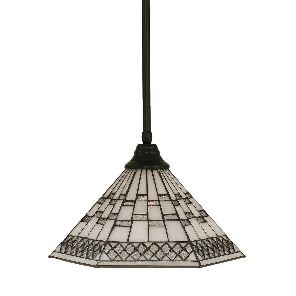 Toltec Lighting 26-Mb-910 Stem Pendant With Hang Straight Swivel With 16&quot; Pewter Tiffany Glass, Matte Black Finish