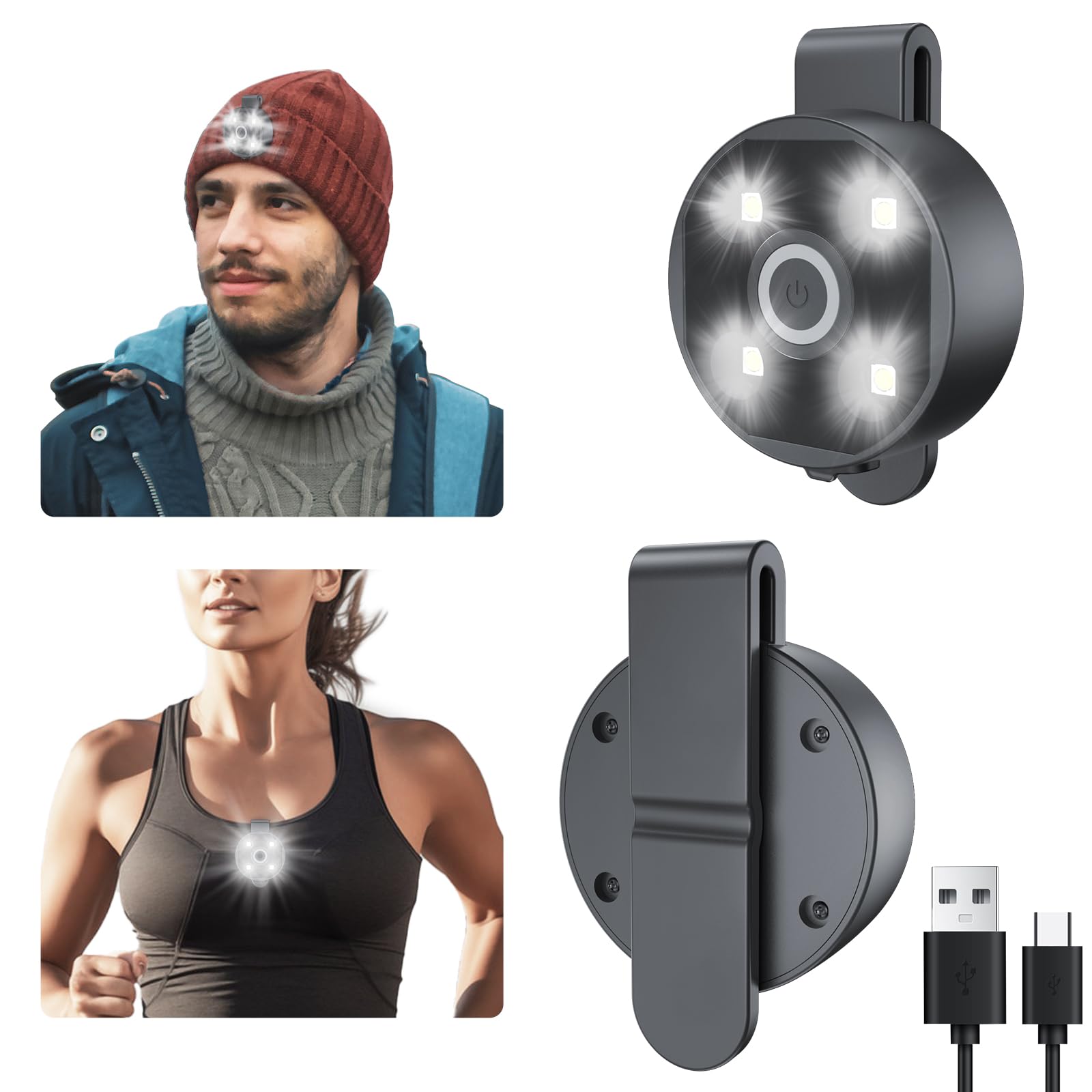 [Large Capacity Battery] Clip On Flashlight Running Lights For Runners Walking Light For Night Walking Wearable Flashlight LED R