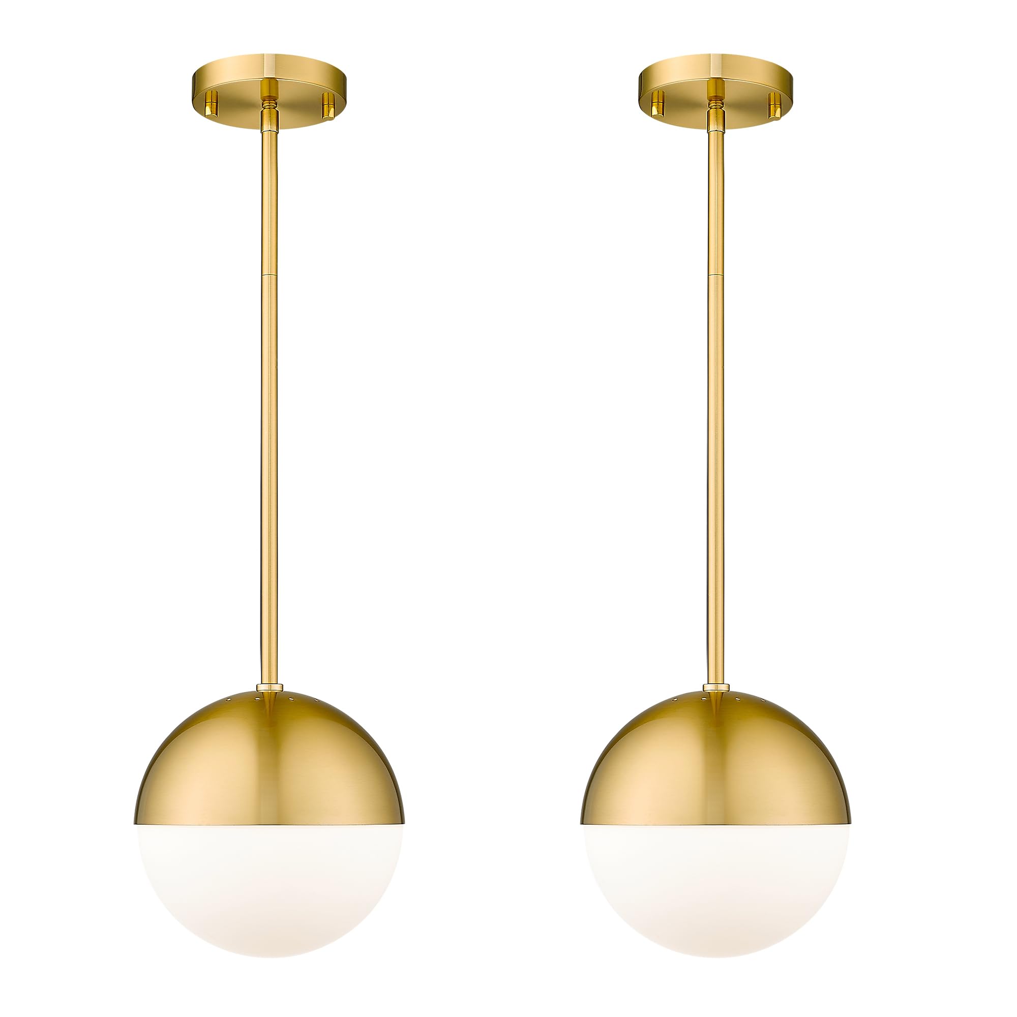 Lms 2-Pack Brushed Gold Pendant Lights  Modern Pendant Light With Milky Globe Glass Shade  Adjustable Hanging Lighting Rod For Kitchen Island Dining Room Bedroom  Lms-186Bg2Pk
