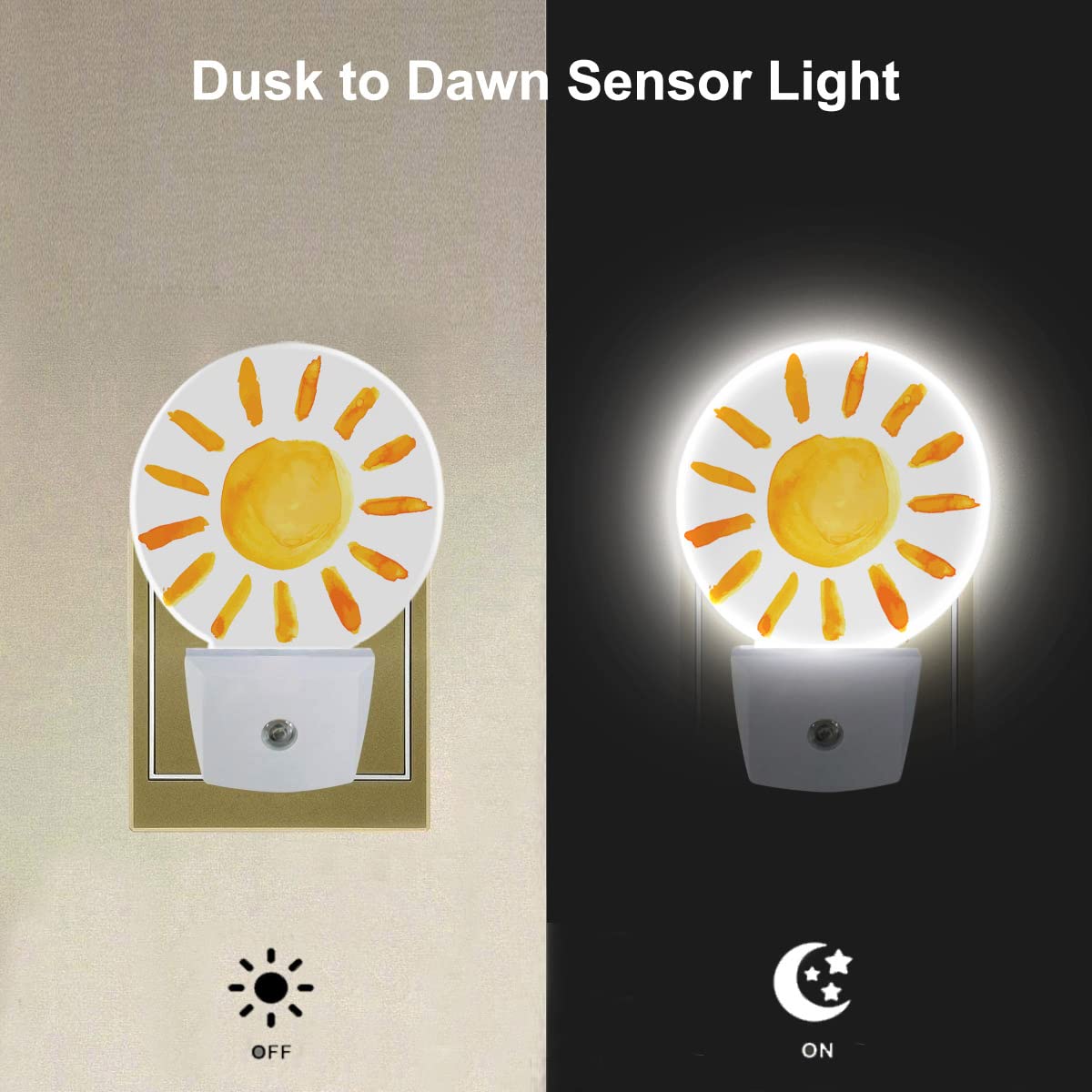 Ekobla Watercolor Big Sun Night Light Sunny Day Bright Sunshine Night Lights Plug Into Wall For Boys Girls, Led Lamp For Bathroo