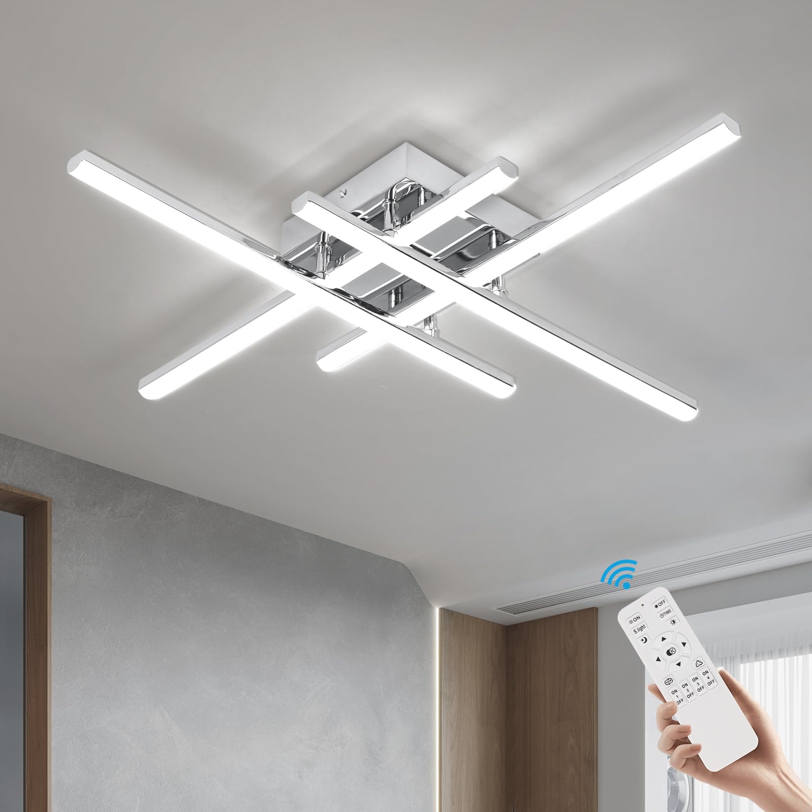 CANEOE Modern LED Ceiling Light Fixture 38W Dimmable Flush Mount Ceiling Light with Remote Sliver Close to Ceiling Lamp for Bedr