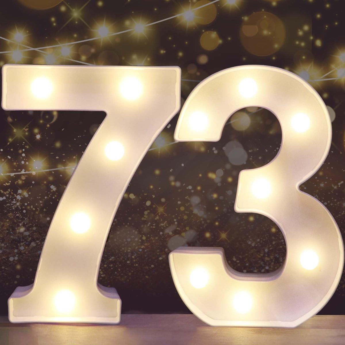Pooqla Decorative Led Light Up Number Letters, White Plastic Marquee Number Lights Sign for 73th Birthday Party Wedding Decor Battery Operated Number (73)