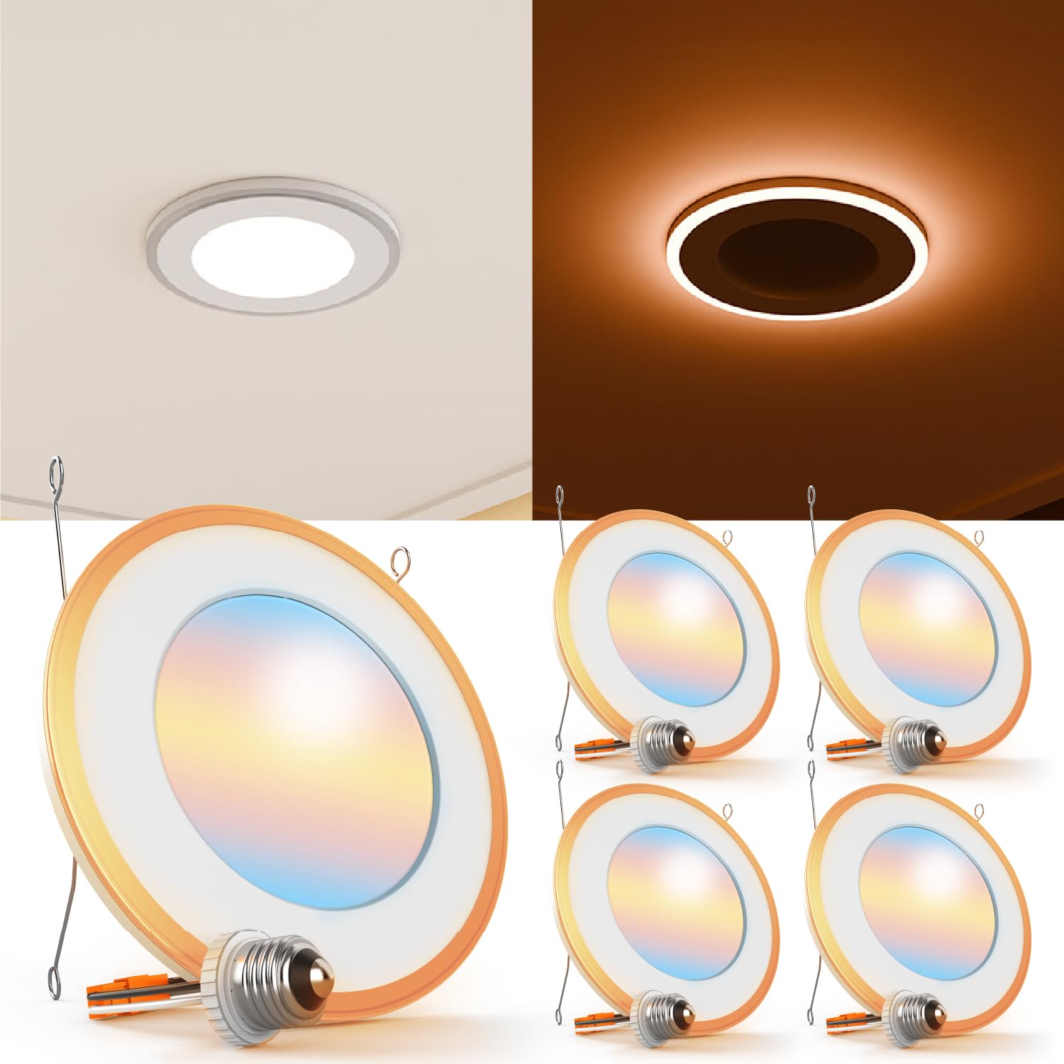 Sunco 6 Inch LED Recessed Light, Can Lights for Ceiling, Flat with Nightlight, 1200 Lumens, Selectable CCT 2700K/3000K/4000K/500