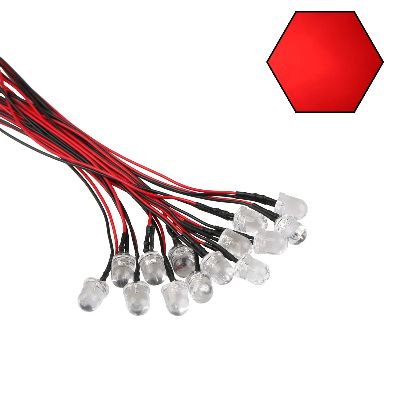 Edgelec 30Pcs 12 Volt 10Mm Red Led Lights Emitting Diodes Pre Wired 7.9 Inch Dc 12V Led Light Clear Lens Small Led Lamps