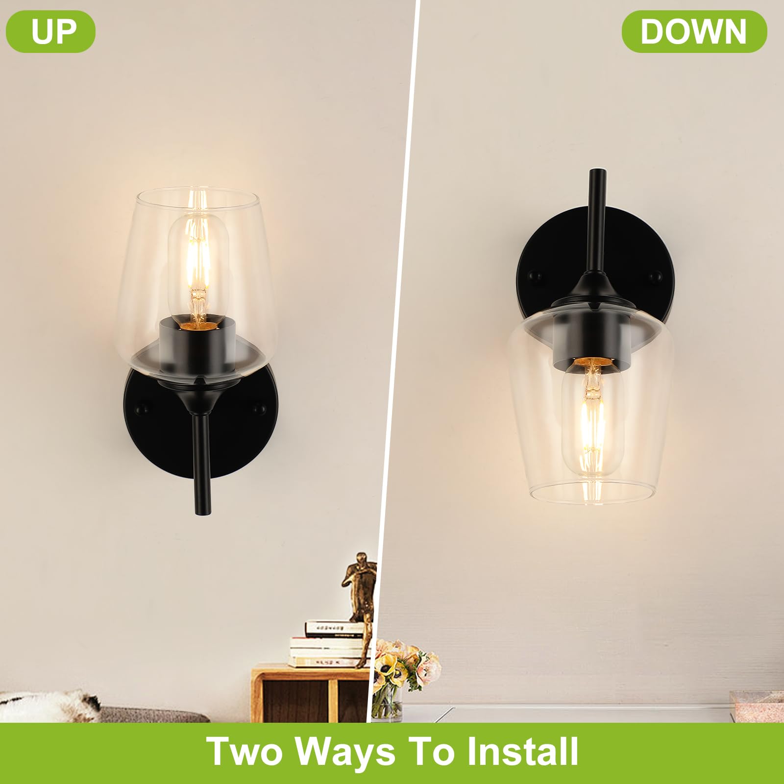Foucasal Industrial Wall Sconces Black Bathroom Vanity Light Fixtures  Indoor Wall Mounted Lamp Modern Sconces 1-Light Wall Lighting For Bedside Bedroom Doorway