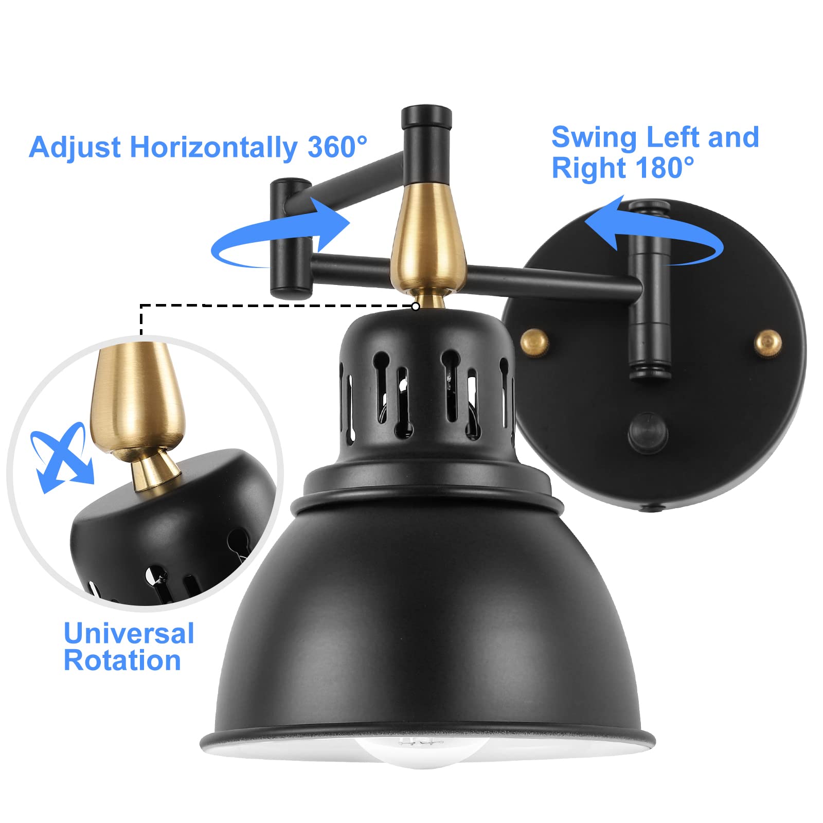 TRLIFE Wall Sconces Plug-in, Remote Control, Dimmable, Adjustable Color Temperature, 2 Pack, Black, Arm-W02-2Re