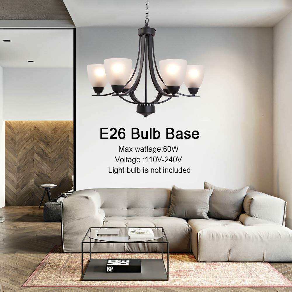 VINLUZ 6 Light Black Contemporary Chandelier Pendant Light, Metal Flush Mount Ceiling Fixture for Dining Room, Model 355-6-11