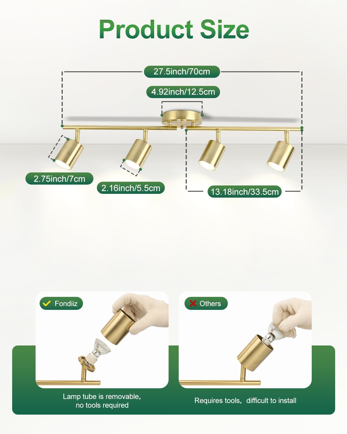 Fondiiz 4 Ways Track Lighting  Rotatable Heads Tracks Light  Track Lightings Fixtures Ceiling With Foldable Arms  Brushed Gold Tracks Light For Kitchen  Living Room  Hallway(Bulbs Not Included)