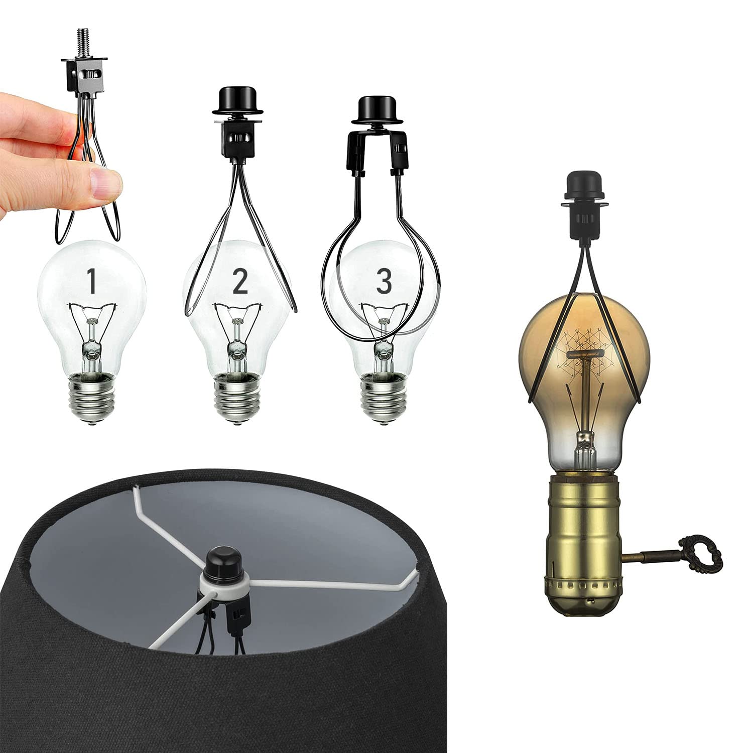Jjhxsm 4Pcs Black Light Bulb Clip Lamp Shade Round Clip On Lamp Shade Adapter For Diy Lamp Projects