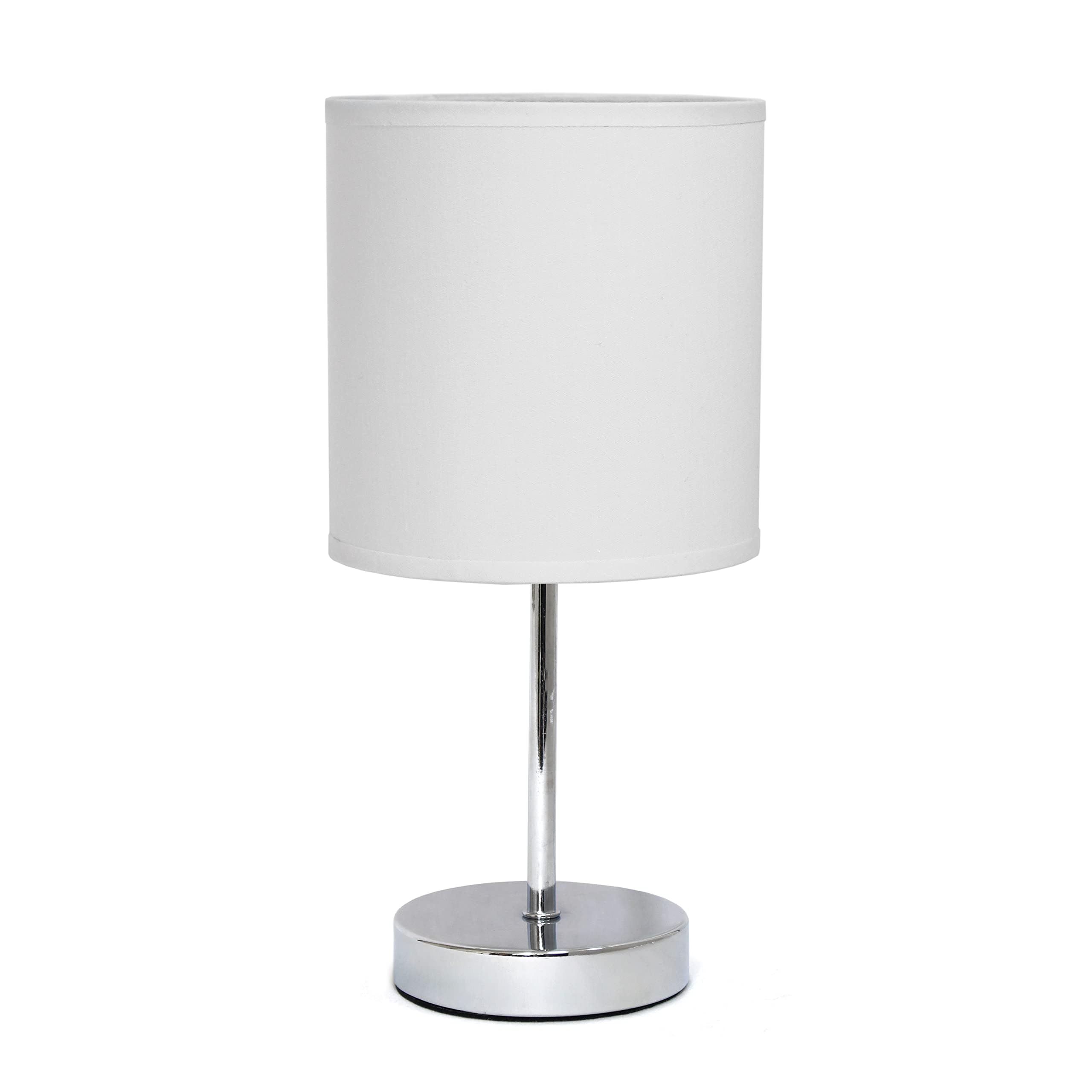Simple Designs Lt2007-Wht Chrome Mini Table Lamp, Fabric Shade, Metal, White, No Bulb