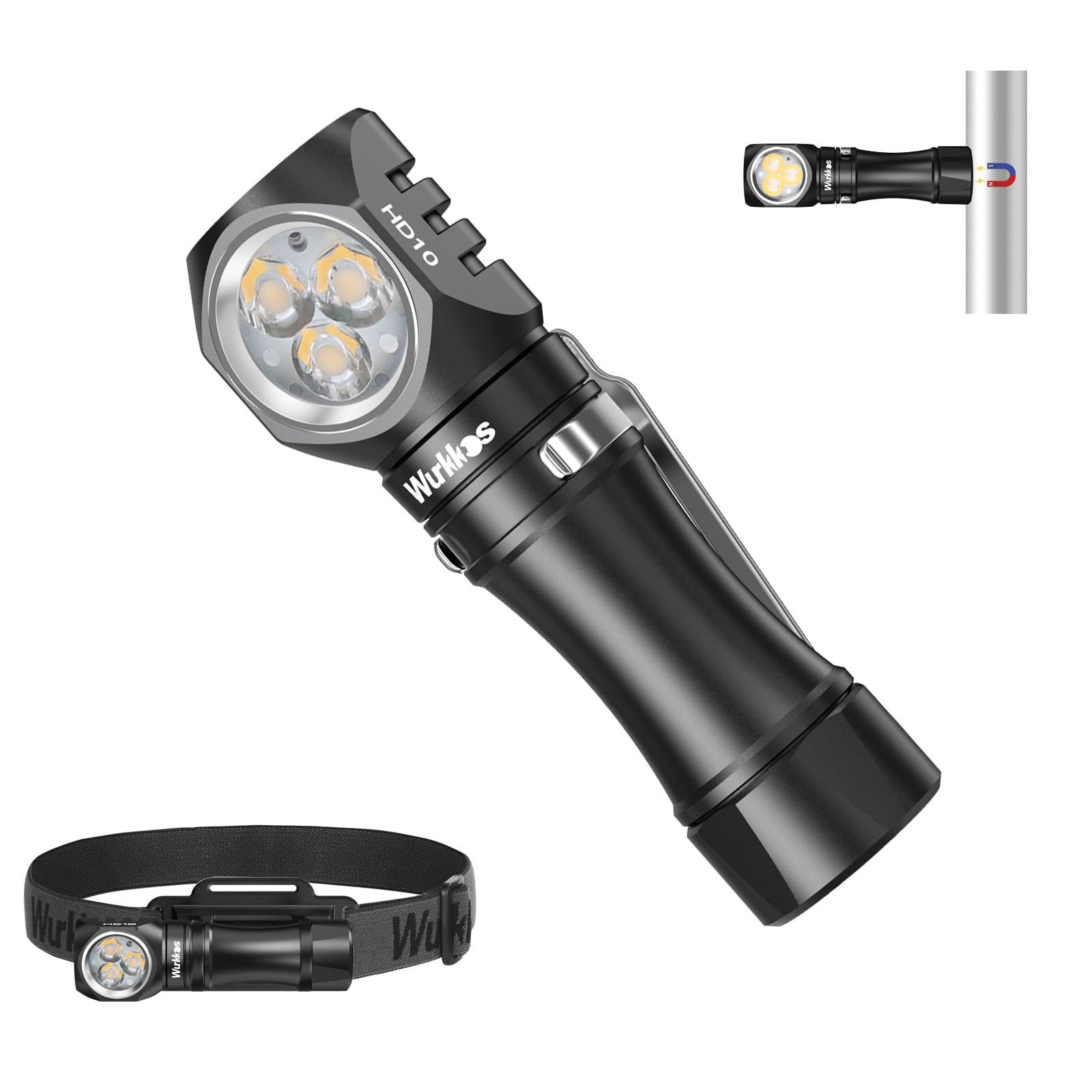 Wurkkos HD10 Right Angle Flashlight, 1200 Lumens, Rechargeable, Aluminum, Black-4000K