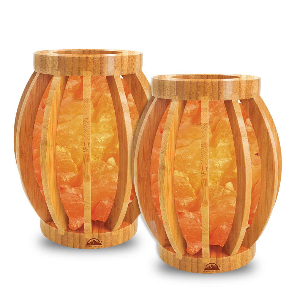 Himalayan Glow Bamboo Basket Night Light Lamp, ETL Certified, Pack of 2, Pink Salt Chunks, Warm Amber, Model 1348B, Orange