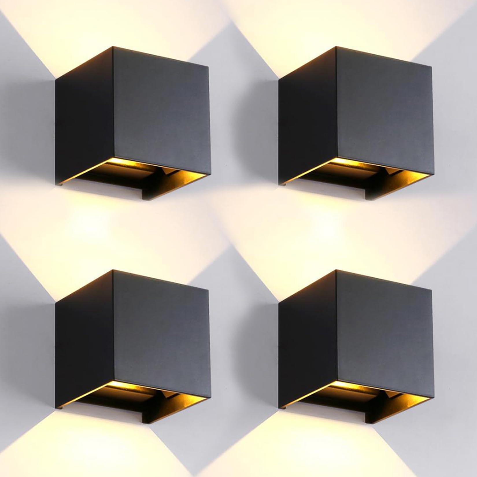 4 Pack Led Outdoor Wall Lights Exterior/Interior 3 Colors Adjustable 15W Wall Light Fixture Ip65 Waterproof Porch Exterior Wall Sconce Modern Outdoor Lighting Square Aluminum Black Up And Down Lights