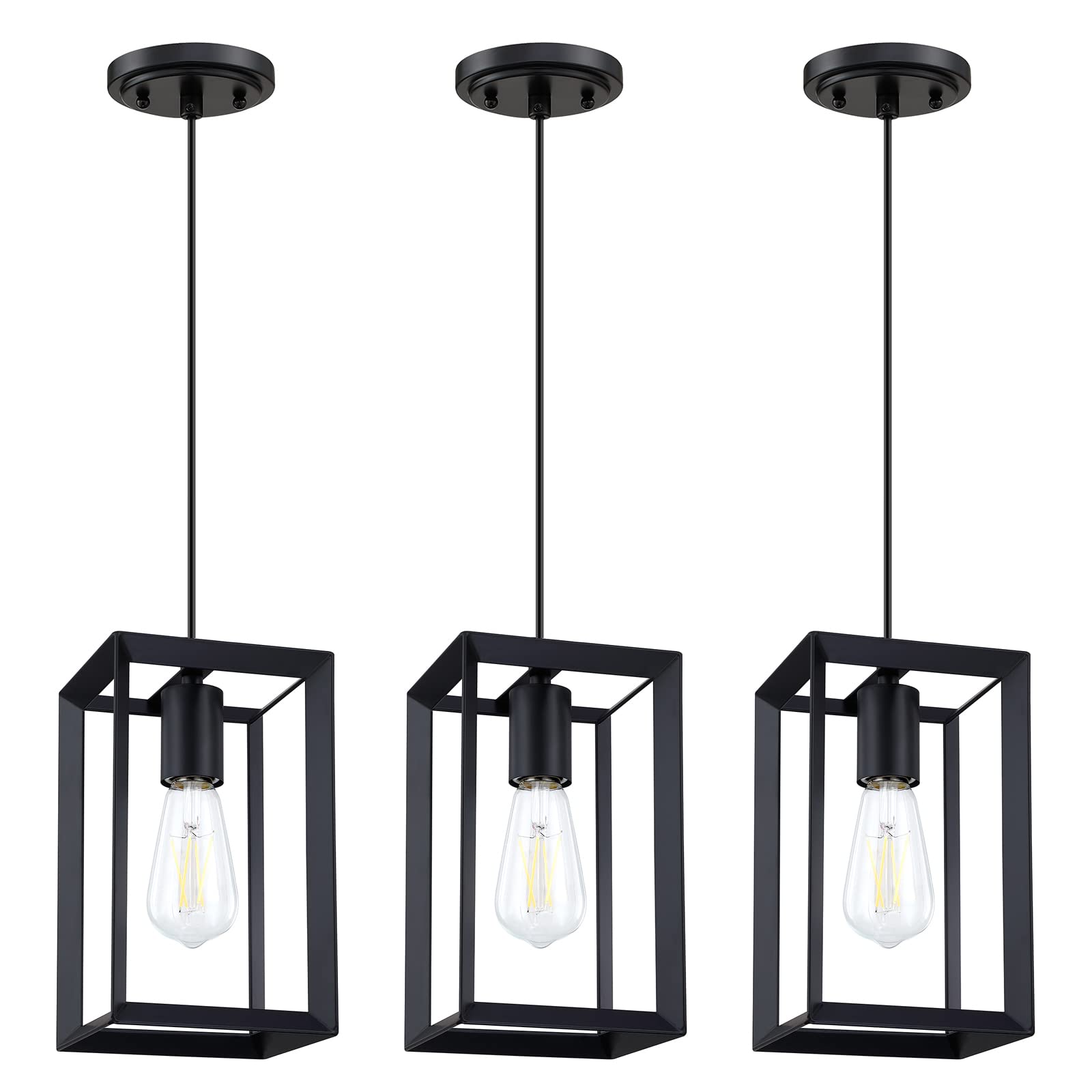 Dolaimy House 3 Pack 1 Light 5.7 Inch Cage Hanging Farmhouse Indoor Kitchen Island Oil Rubbed Bronze Finish Pendant Lighting for