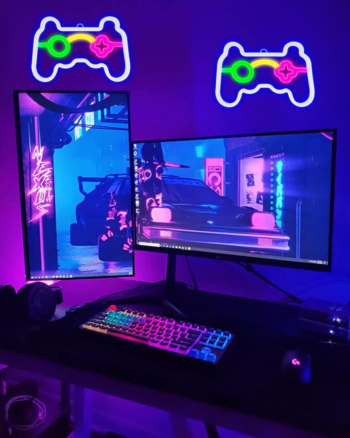SEMETOR Neon Sign LED Gamepad Shape Wall Light for Gaming Room, 10in x 6.7in, Multicolored Gamer Gift Decor