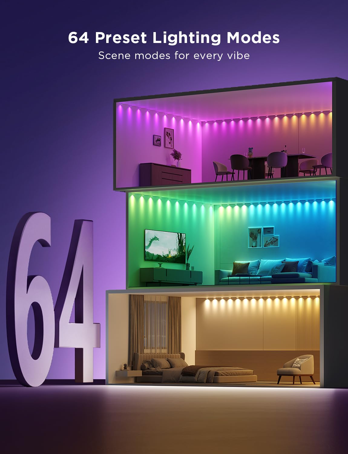 Govee RGBIC Smart LED String Lights, 9.8ft Color Changing Indoor Downlights, Works with Alexa, White, Model H608B