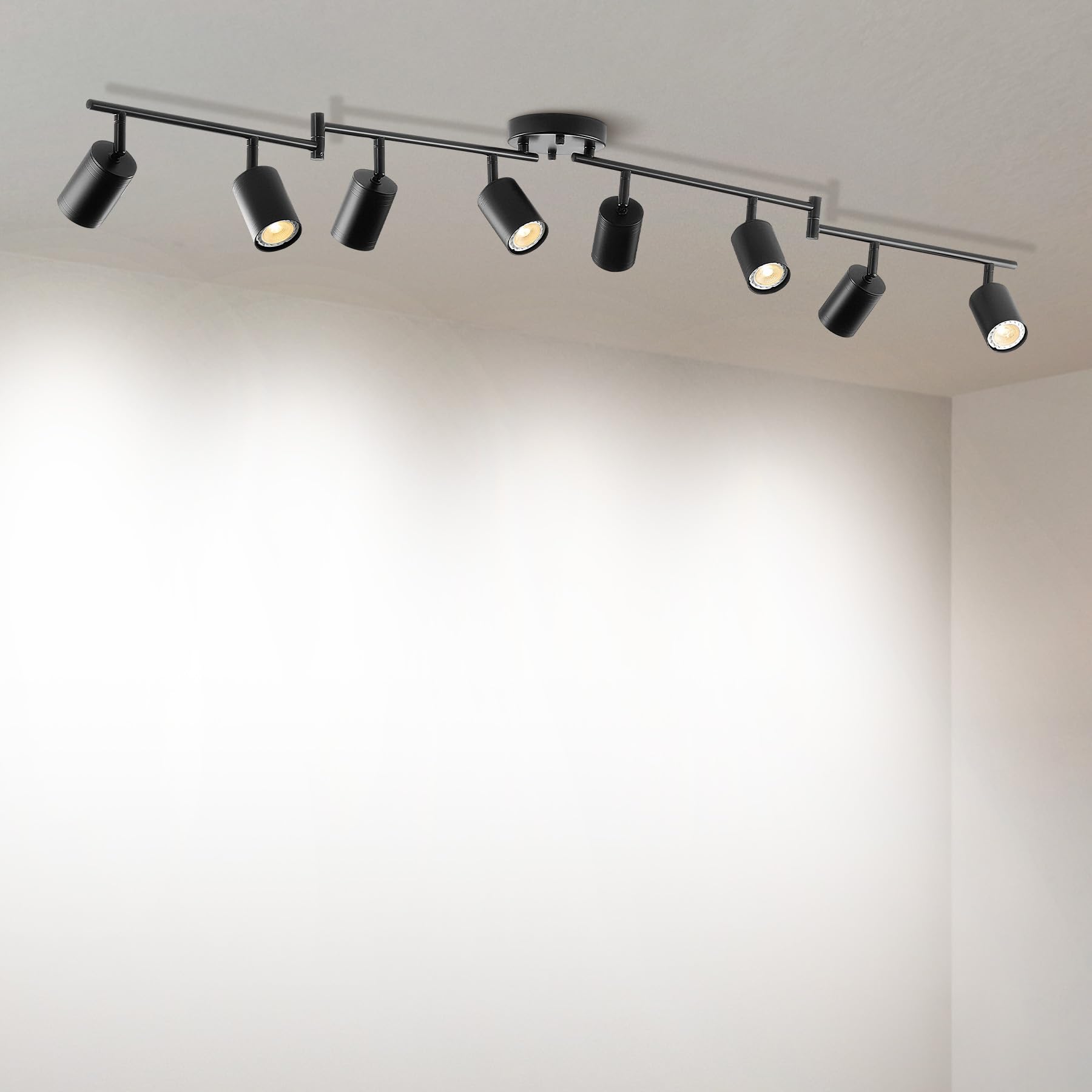 Vonluce 8 Light Track Light Fixture  Led Track Lighting Kit With Rotatable Heads  3-Color Gu10 Bulbs Included  Modern Ceiling Spotlight For Kitchen Office Closet Studio Bedroom  Black