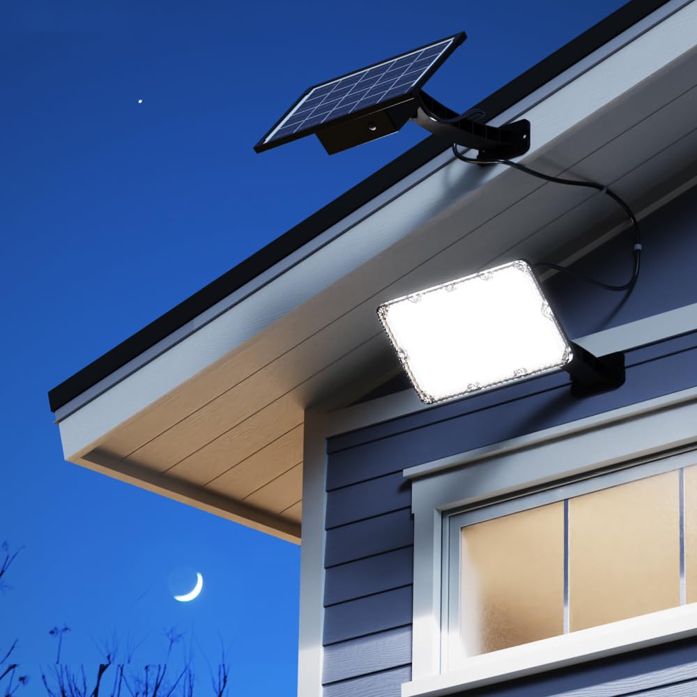 JACKYLED 1000 Lumens Solar Flood Light - IP65 Waterproof, 4000mAh Battery, Aluminum, Black, Model JACKYLED341