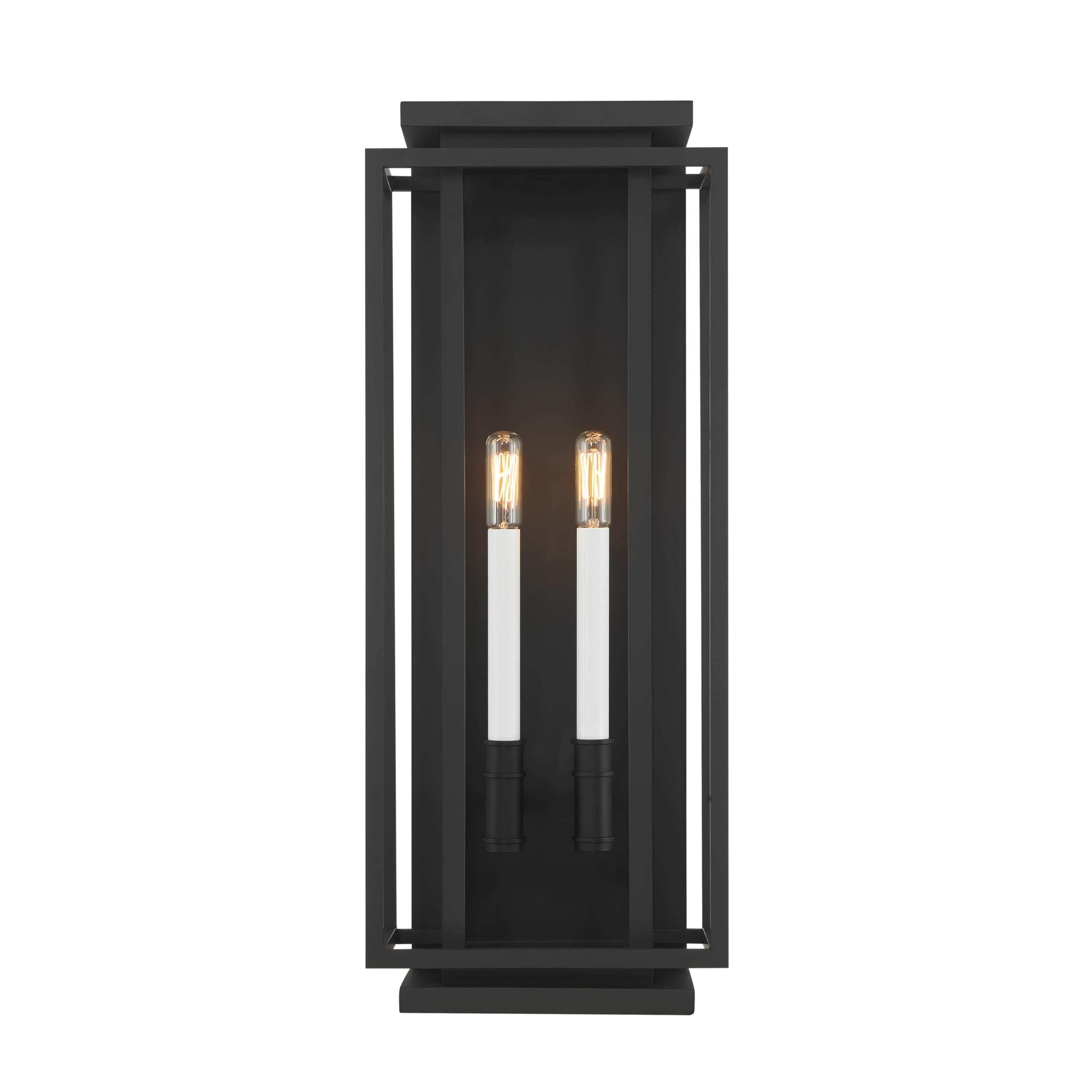 The Great Outdoors 78602-899 Stratford 23.5 High 2-Light Outdoor Wall Sconce - Dark Matte Black and White with Clear Glass