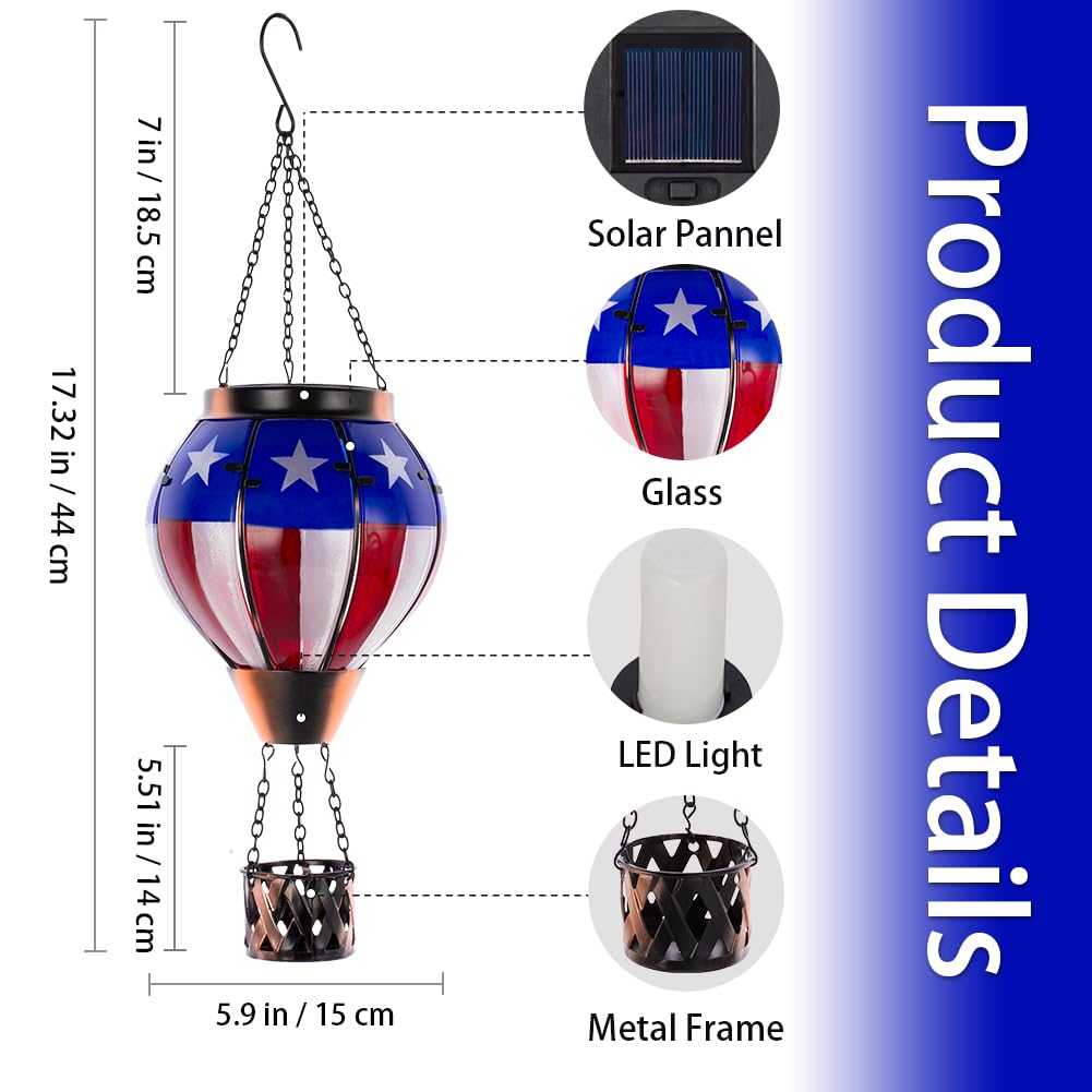 Giole Hot Air Balloon Solar Lantern, Waterproof, Flickering Flame, Blue, Model DY-1501