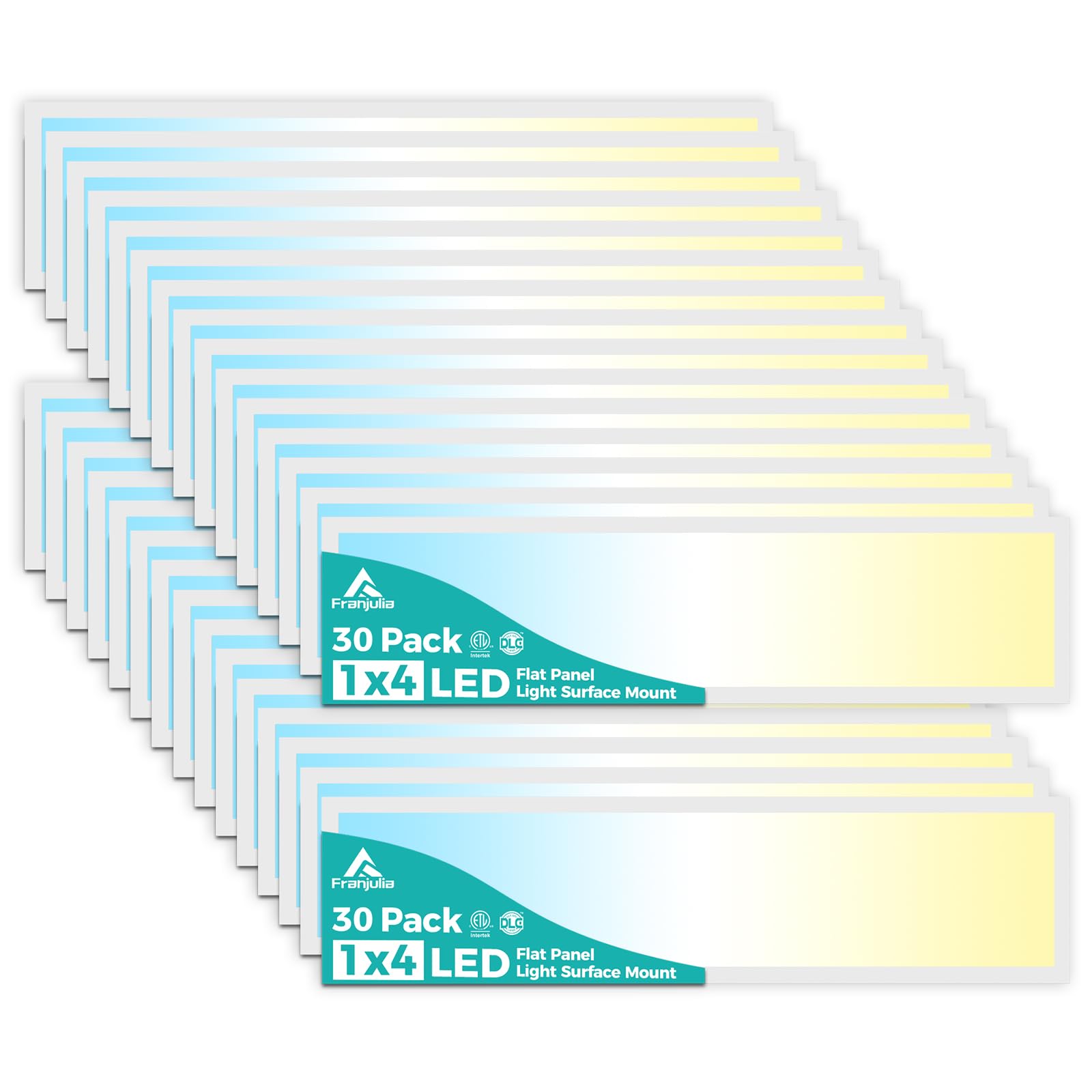 Franjulia 30PACK 1x4 LED Flat Panel Light Surface Mount  3000/4000/5000k Selectable & TRIAC Dimmable 5500LM 50W Flat Panel Light  Input AC 120V  1x4 LED Lights Fixture for Garage/Kitchen/Office-White