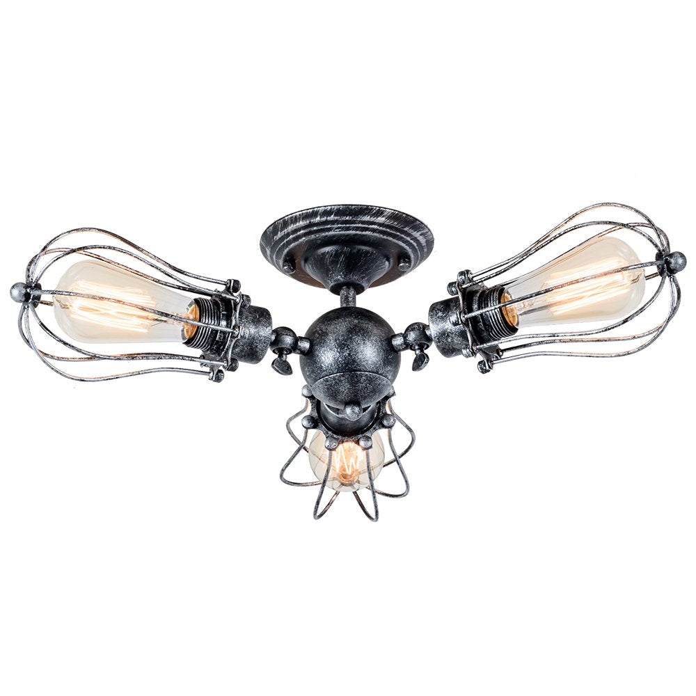 Moonkist Vintage Ceiling Light Industrial Rotatable Semi-Flush Mount Ceiling Light Metal Lamp Fixtures Painted Finish (With 3 Li