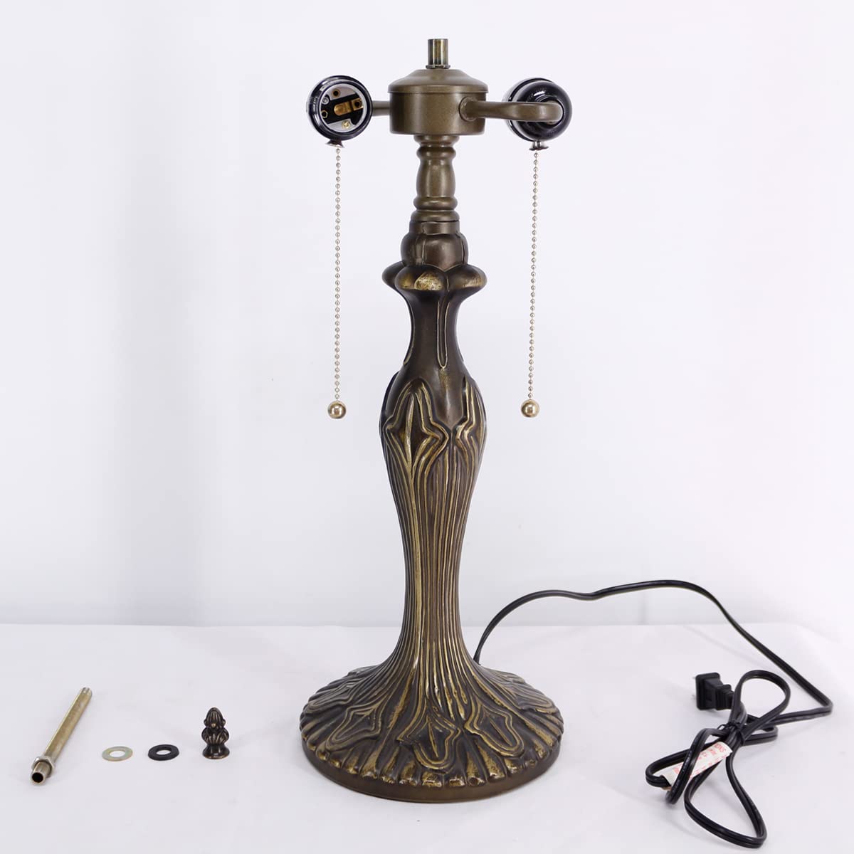 WERFACTORY Tiffany Table Lamp Base Replacement, 24" Height, Dark Bronze, Fits 12-18" Shades, Zinc Metal, Pull Chain Switch