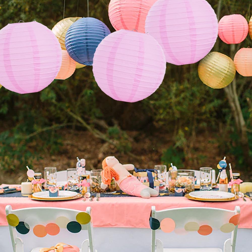 Beishida 12-Inch Pink Round Paper Lanterns Hanging Decorative Chinese Paper Lanterns Lamp For Valentine Birthday Wedding Party D