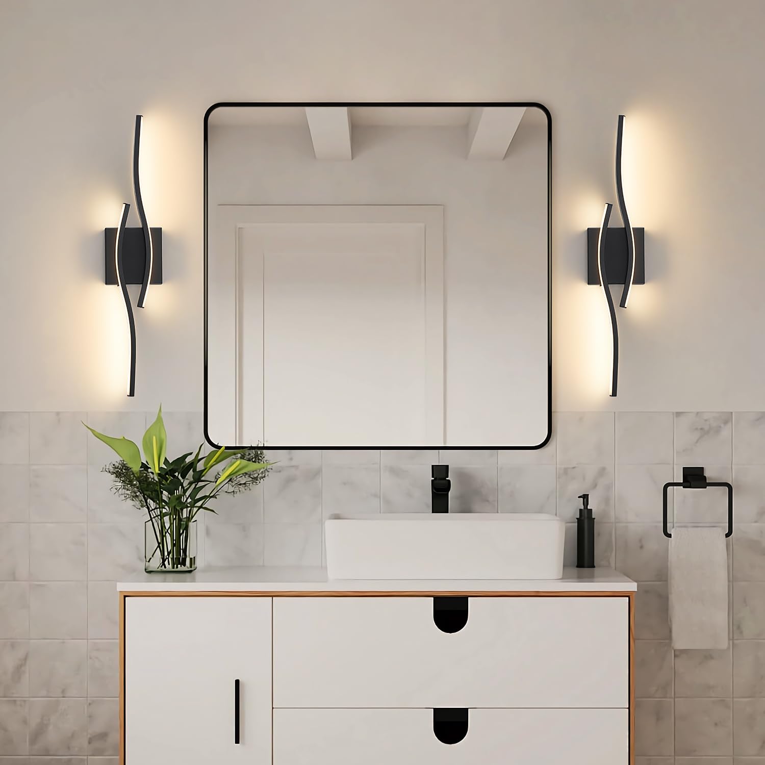 Joossnwell 23" Black Dimmable Vanity Light Fixture, Modern Aluminum Bath Lighting Sconce, Model 3217