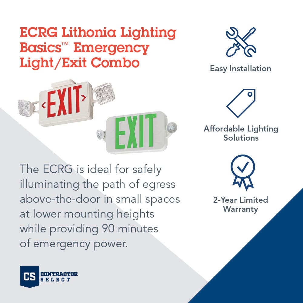 Lithonia Lighting Ecrg Basics Led Exit Sign/Emergency Light Combo, Red/Green Switchable Exit Sign And Emergency Lights For Busin