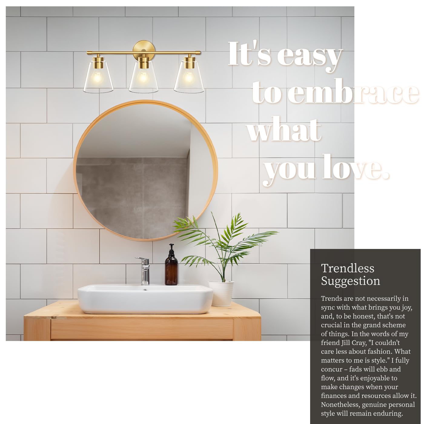 Hamilyeah Gold 3-Light Bathroom Vanity Light Fixtures with Clear Glass Shade, Industrial Style for Bath and Restroom