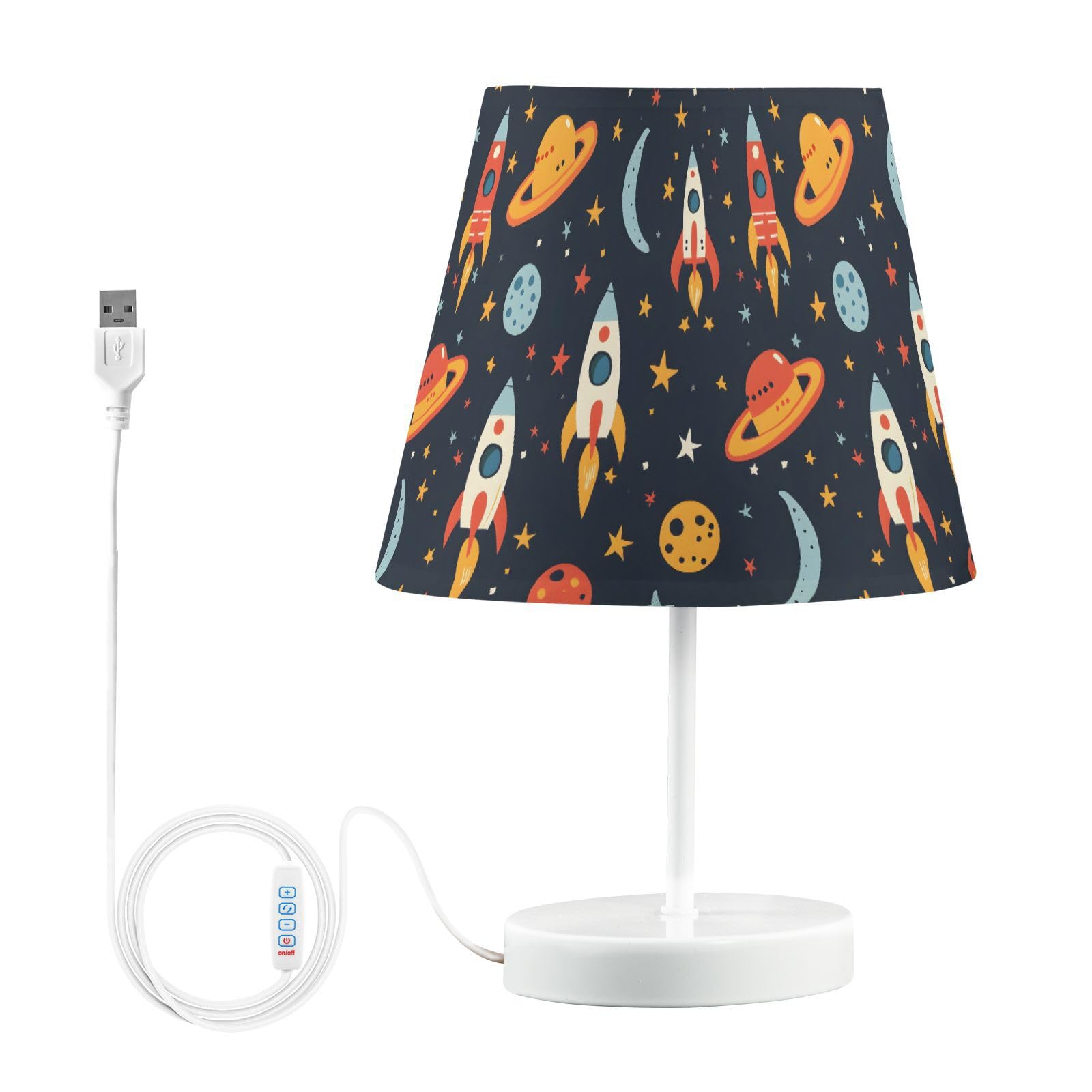 BOENLE Bedside Lamp Rocket Planets Table Lamp Bedroom LED Nightstand Desk Lamp Lampshade for Sleeping Living Room Dorm Office