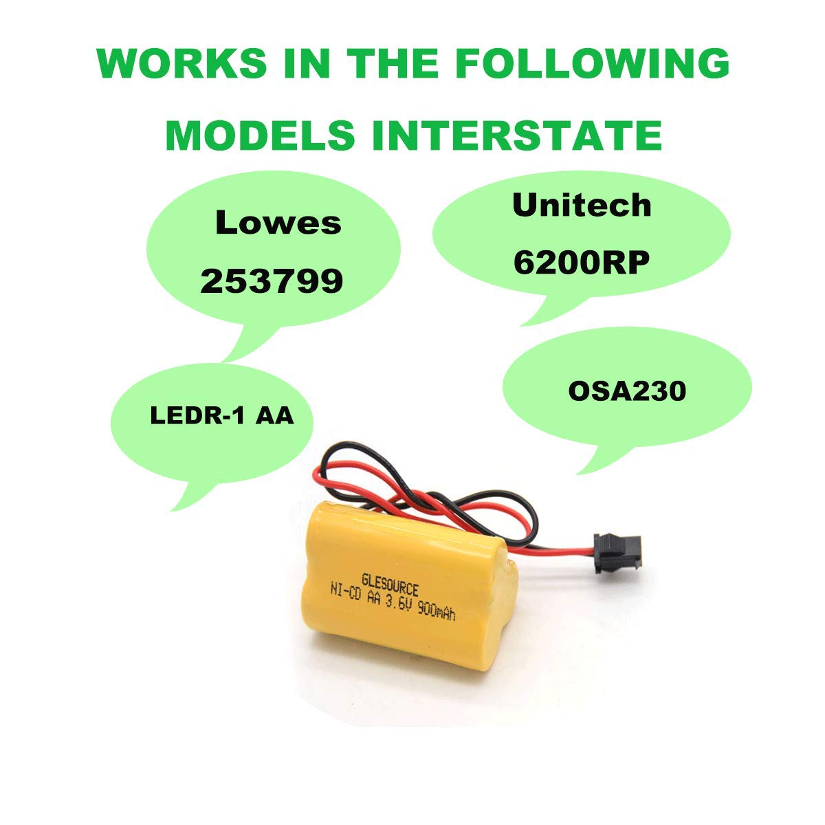 Glesource 3.6V 900Mah Emergency/Exit Light Battery Compatible For Lithonia Elb B001 Elbb001 Elb-B001 Lithonia Eu2C M6 Led Emergency Light Interstate Anic1566 Unitech 0253799(2 Pack)