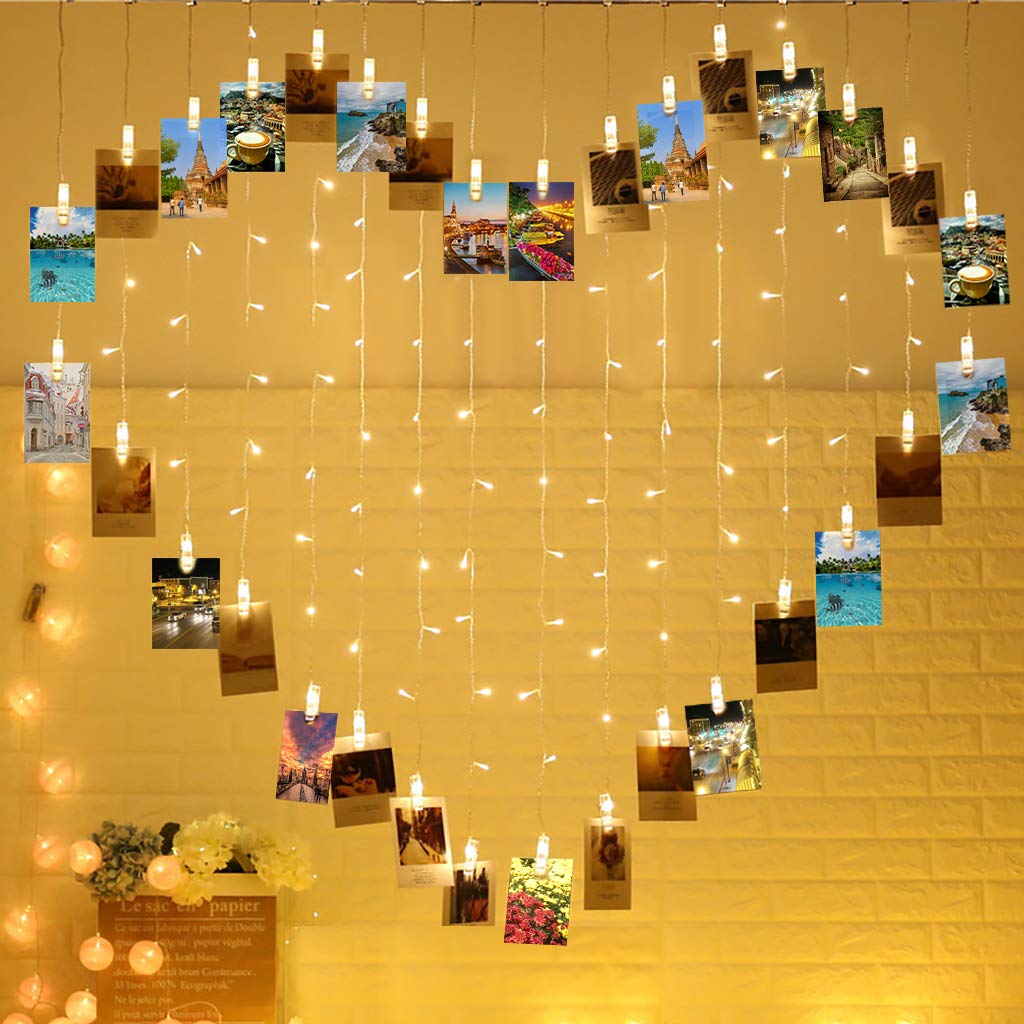 124 Lights Heart Shape Picture Clip String Lights,32 Clip Lights and 92 LED Lights, Sweet Ambience Decoration for Bedroom Living