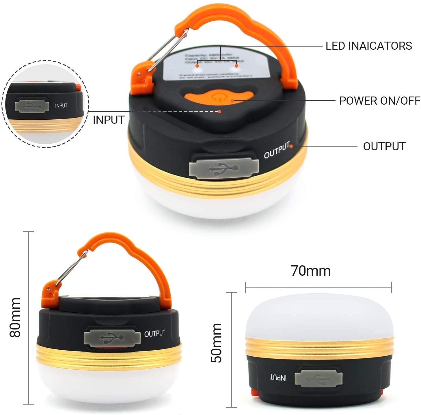 Censinda LED Camping Lantern - 300LM Rechargeable Tent Light, 1800mAh Power Bank, Green, Model Tentlamp002, 2 Packs