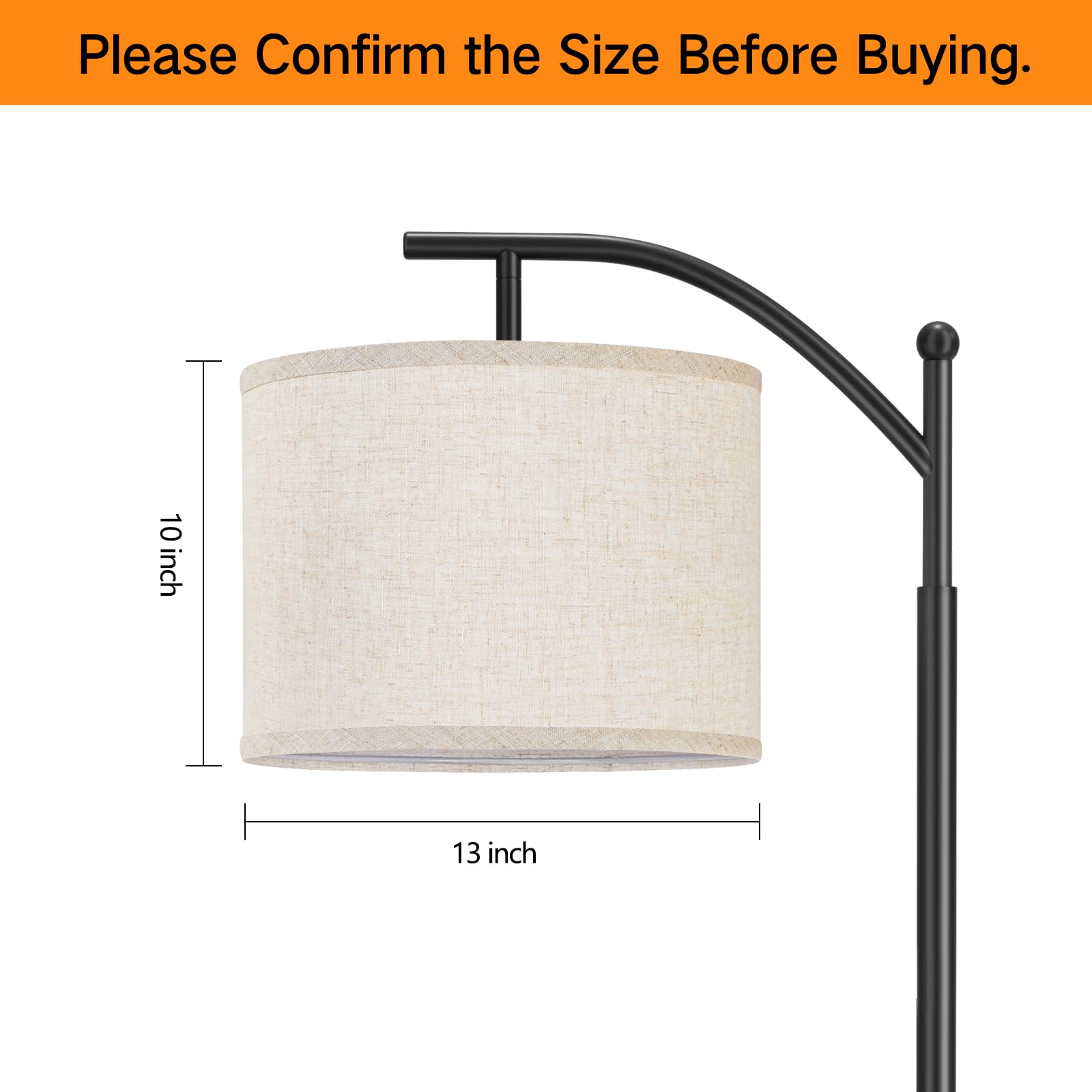Outon Beige Drum Lamp Shades For Floor Lamps, 13'' Top X 13'' Bottom X 10'' High, Easy To Assemble, Replacement Linen Lampshades